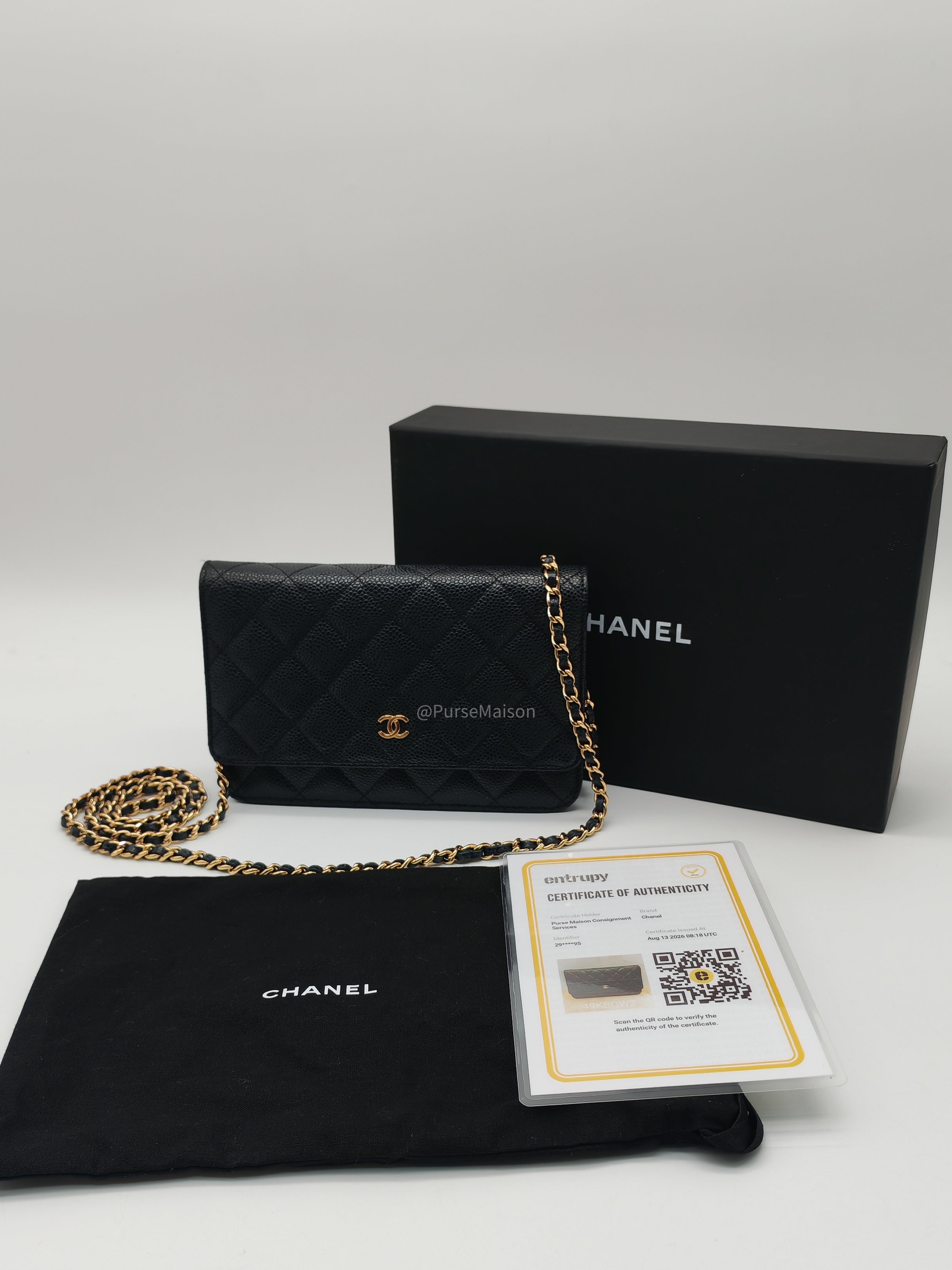 Chanel Classic Wallet on Chain in Black Caviar Leather and Gold Hardware Series 29