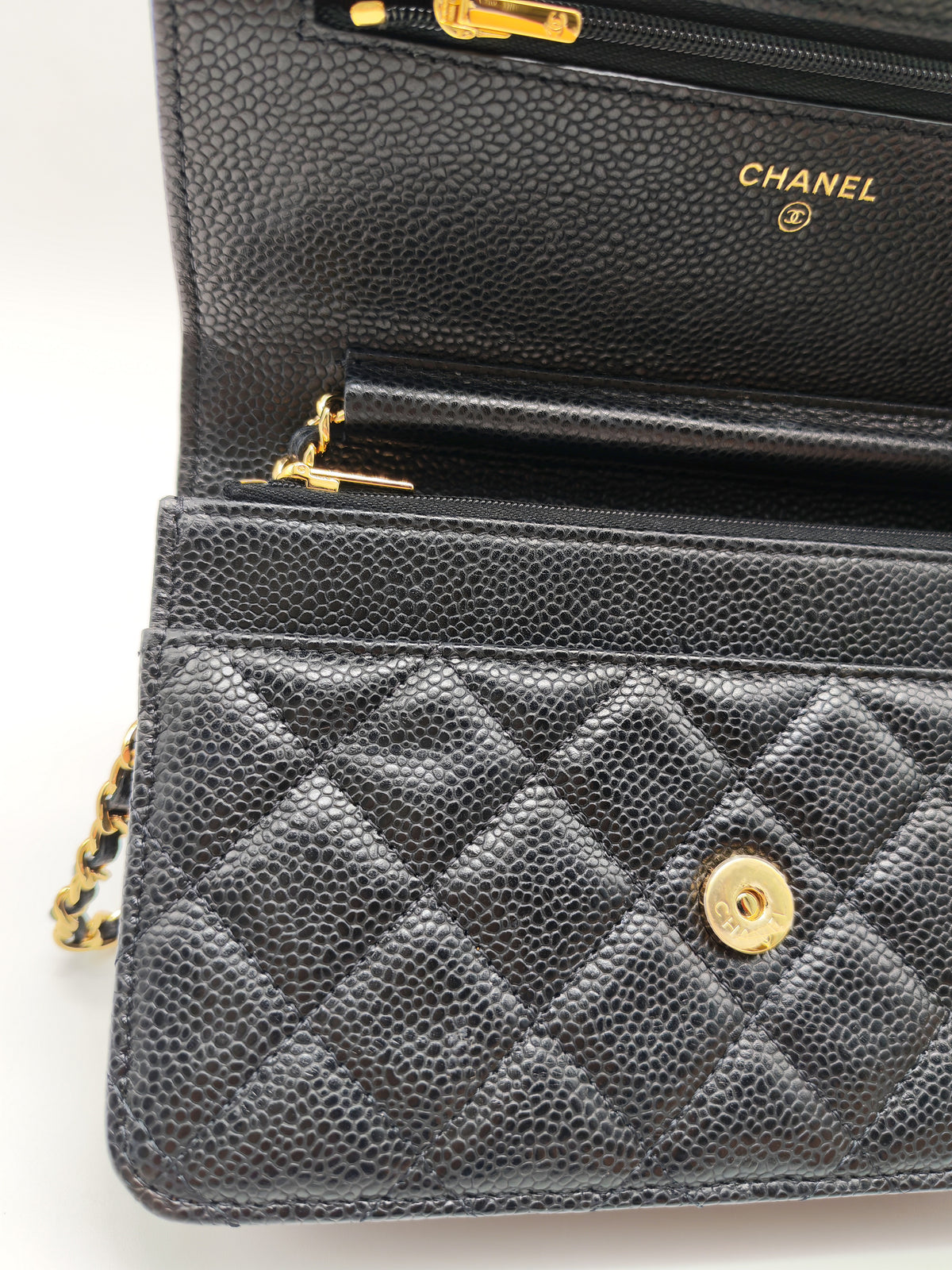 Chanel Classic Wallet on Chain (WOC) in Black Caviar Leather Gold Hardware (Series 30****12)