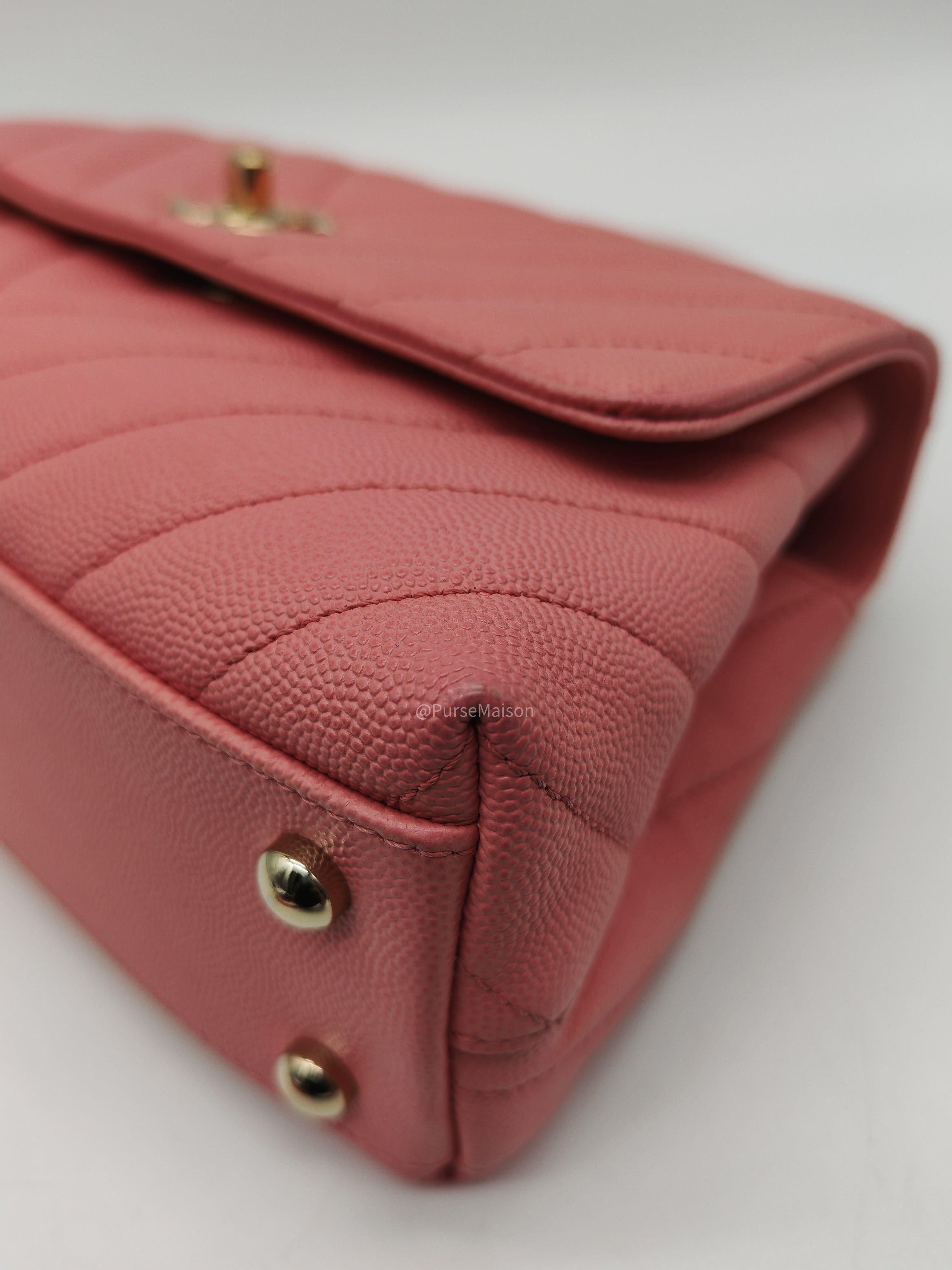 Chanel Coco Handle Small in Pink Chevron Quilted Caviar Leather and Light Gold Hardware Series 29