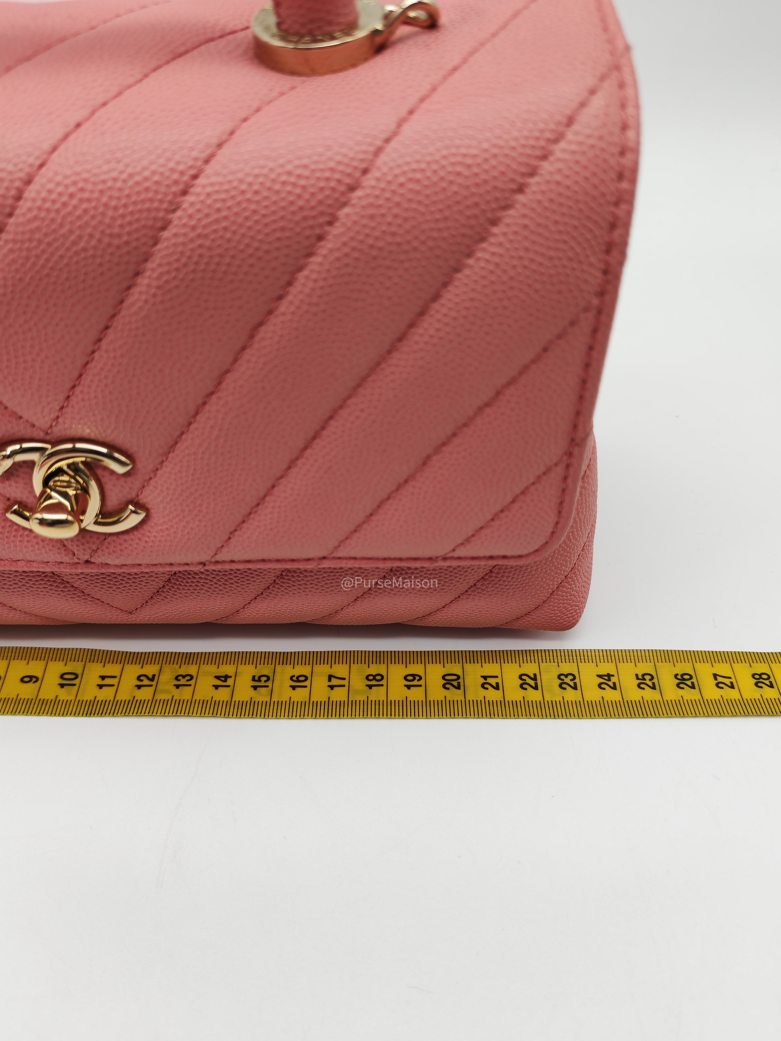 Chanel Coco Handle Small in Pink Chevron Quilted Caviar Leather and Light Gold Hardware Series 29
