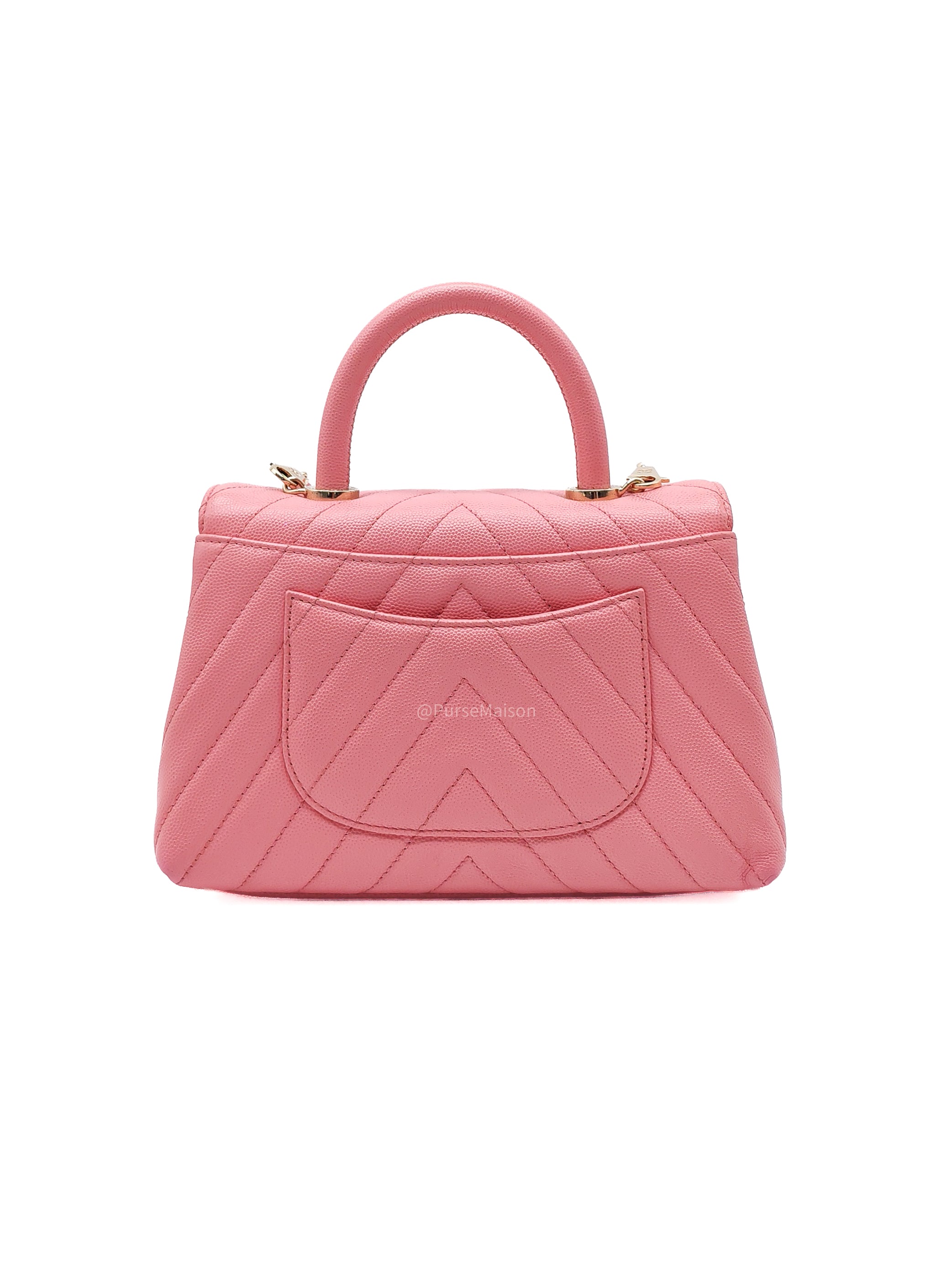 Chanel Coco Handle Small in Pink Chevron Quilted Caviar Leather and Light Gold Hardware Series 29