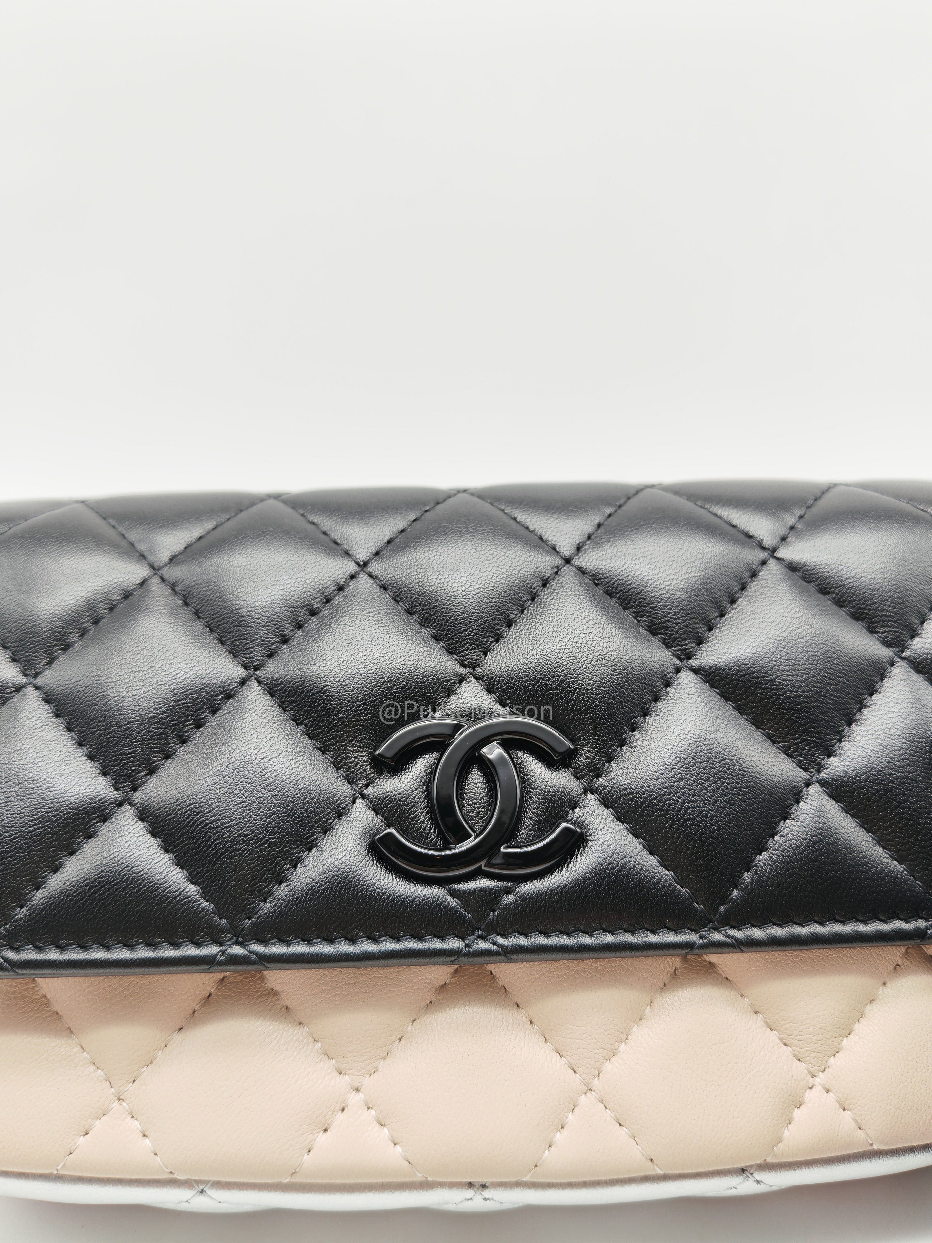 Chanel Color Burst Clutch in Lambskin Leather With Black Polished Metal Chain Strap Bag (Microchip)