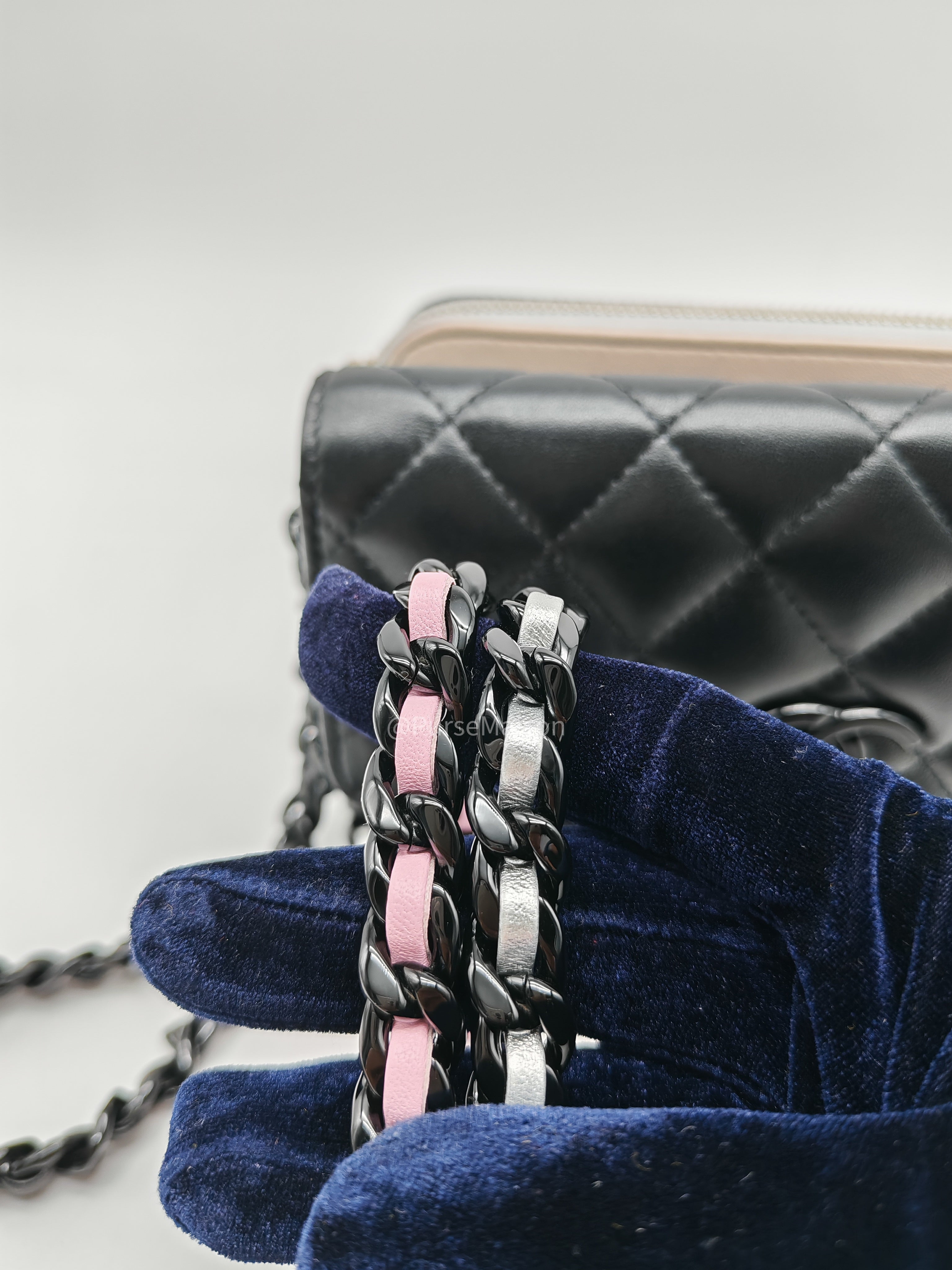 Chanel Color Burst Clutch in Lambskin Leather With Black Polished Metal Chain Strap Bag (Microchip)
