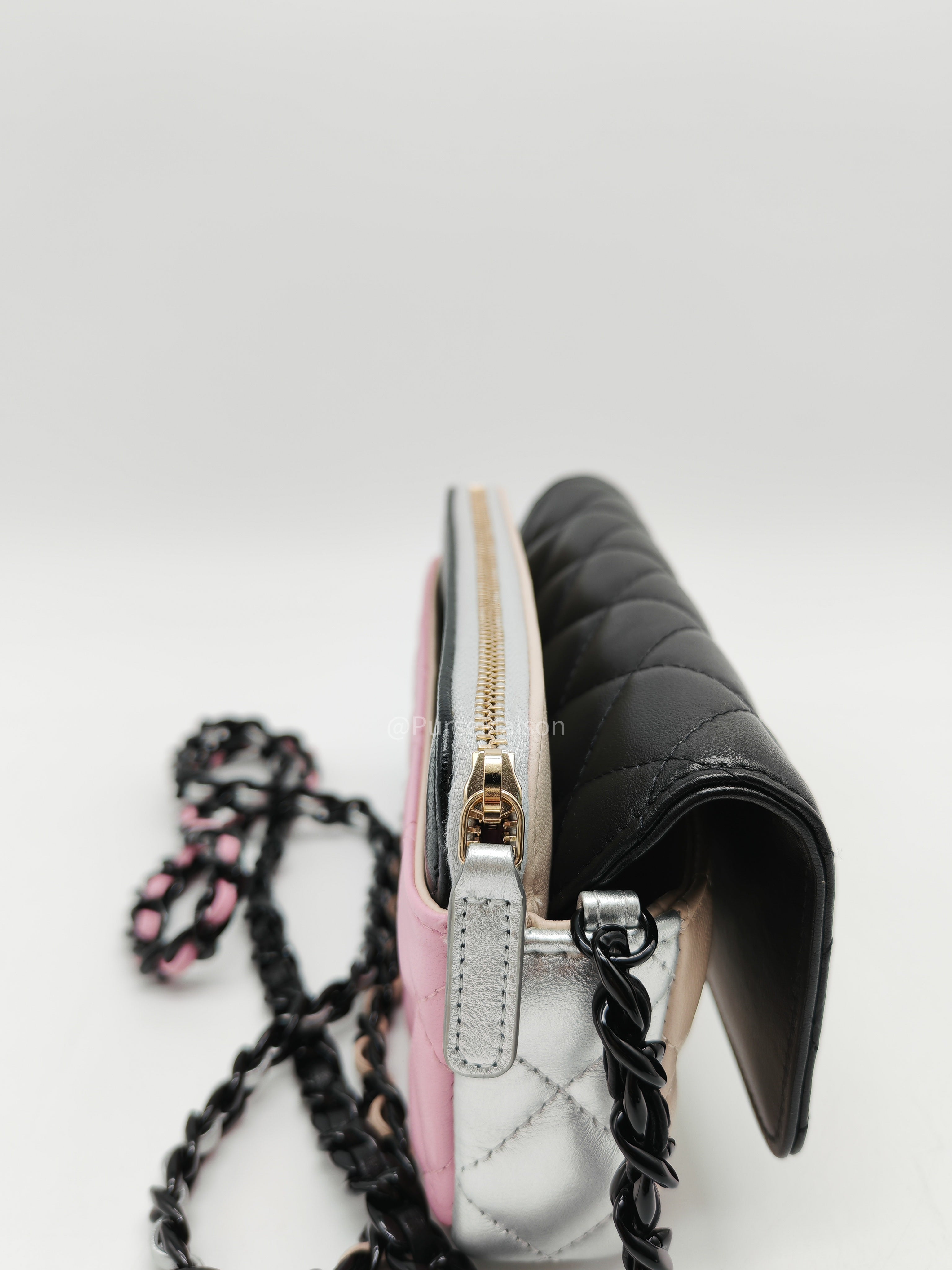 Chanel Color Burst Clutch in Lambskin Leather With Black Polished Metal Chain Strap Bag (Microchip)