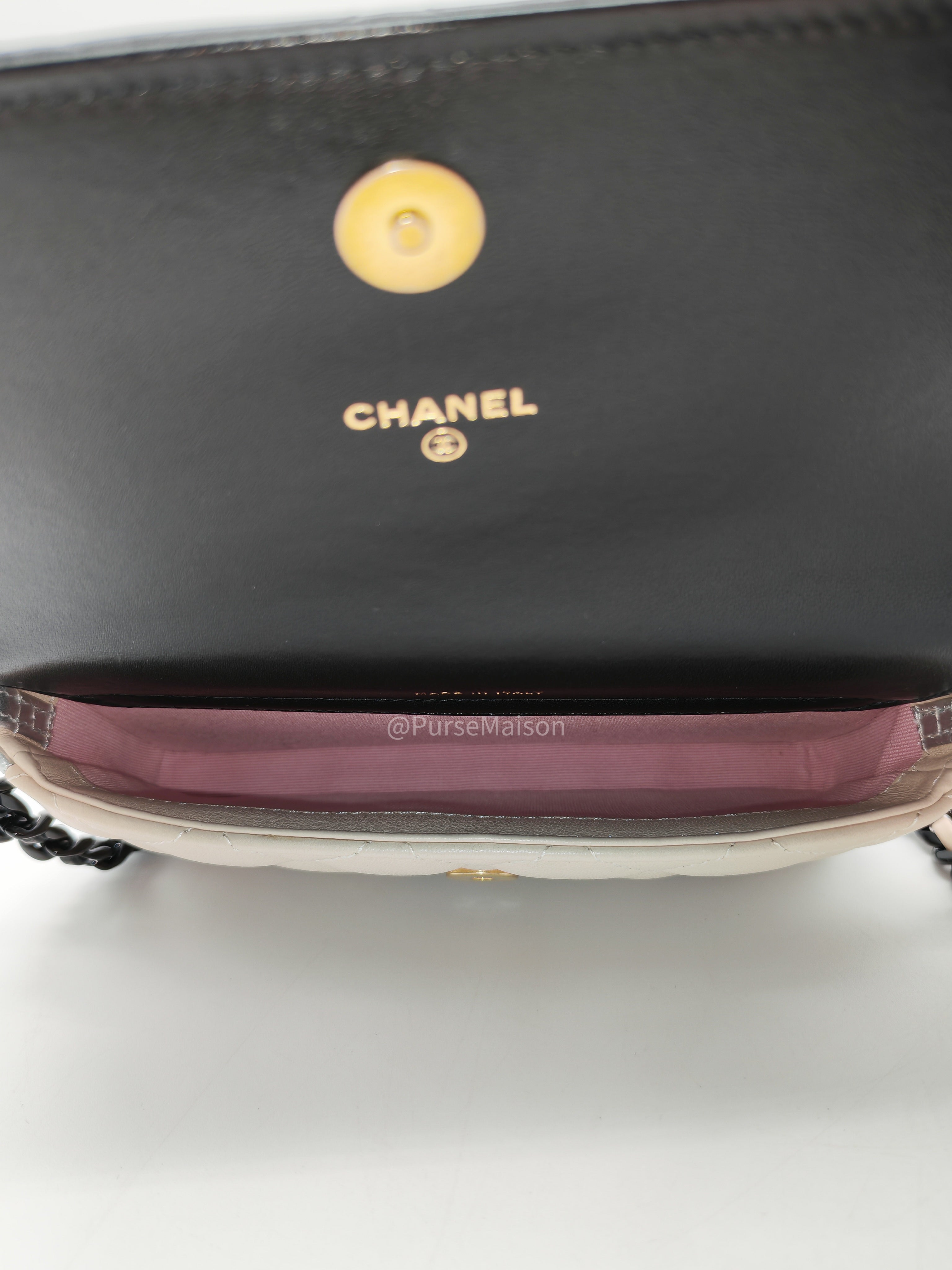 Chanel Color Burst Clutch in Lambskin Leather With Black Polished Metal Chain Strap Bag (Microchip)