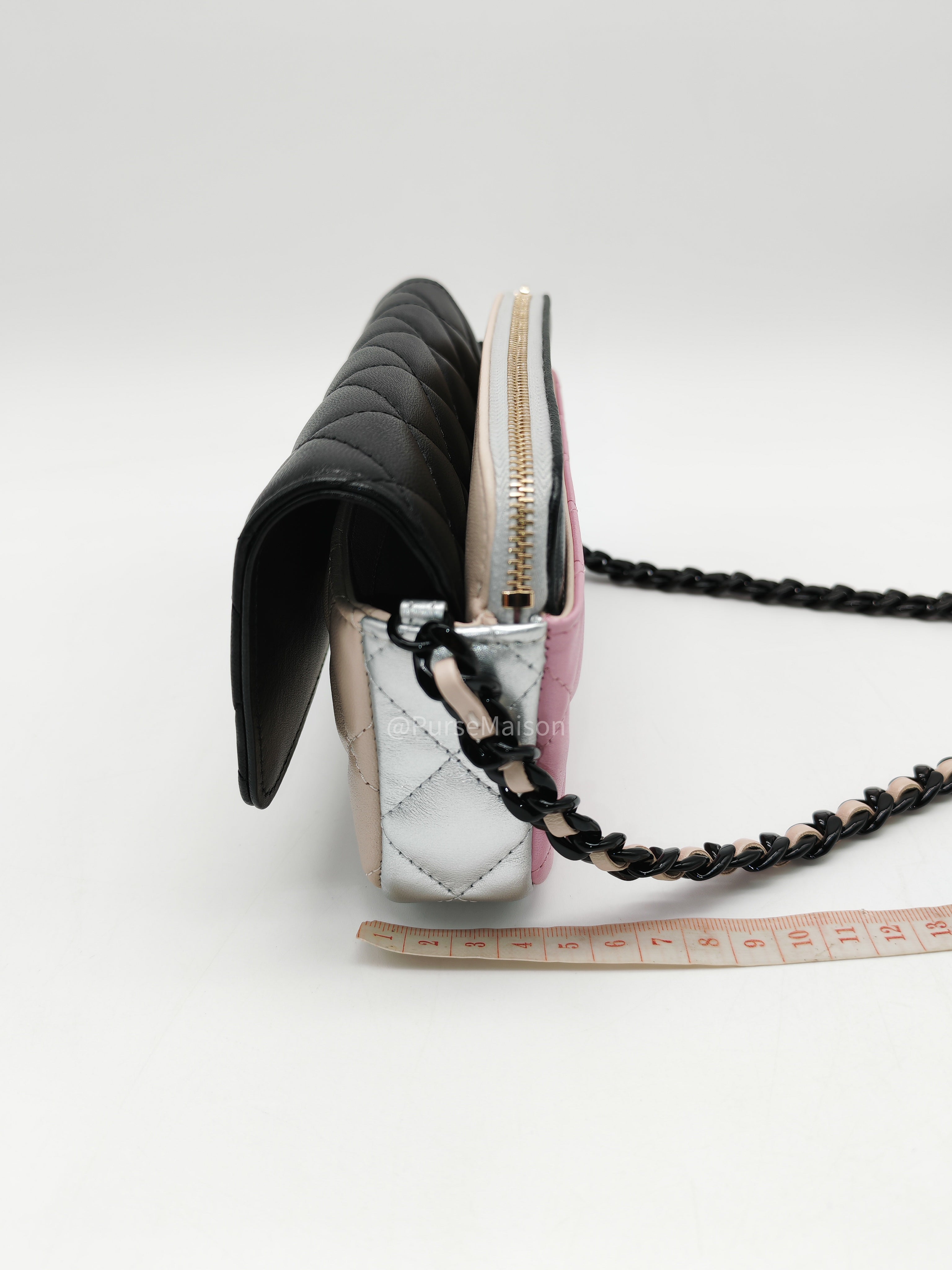 Chanel Color Burst Clutch in Lambskin Leather With Black Polished Metal Chain Strap Bag (Microchip)