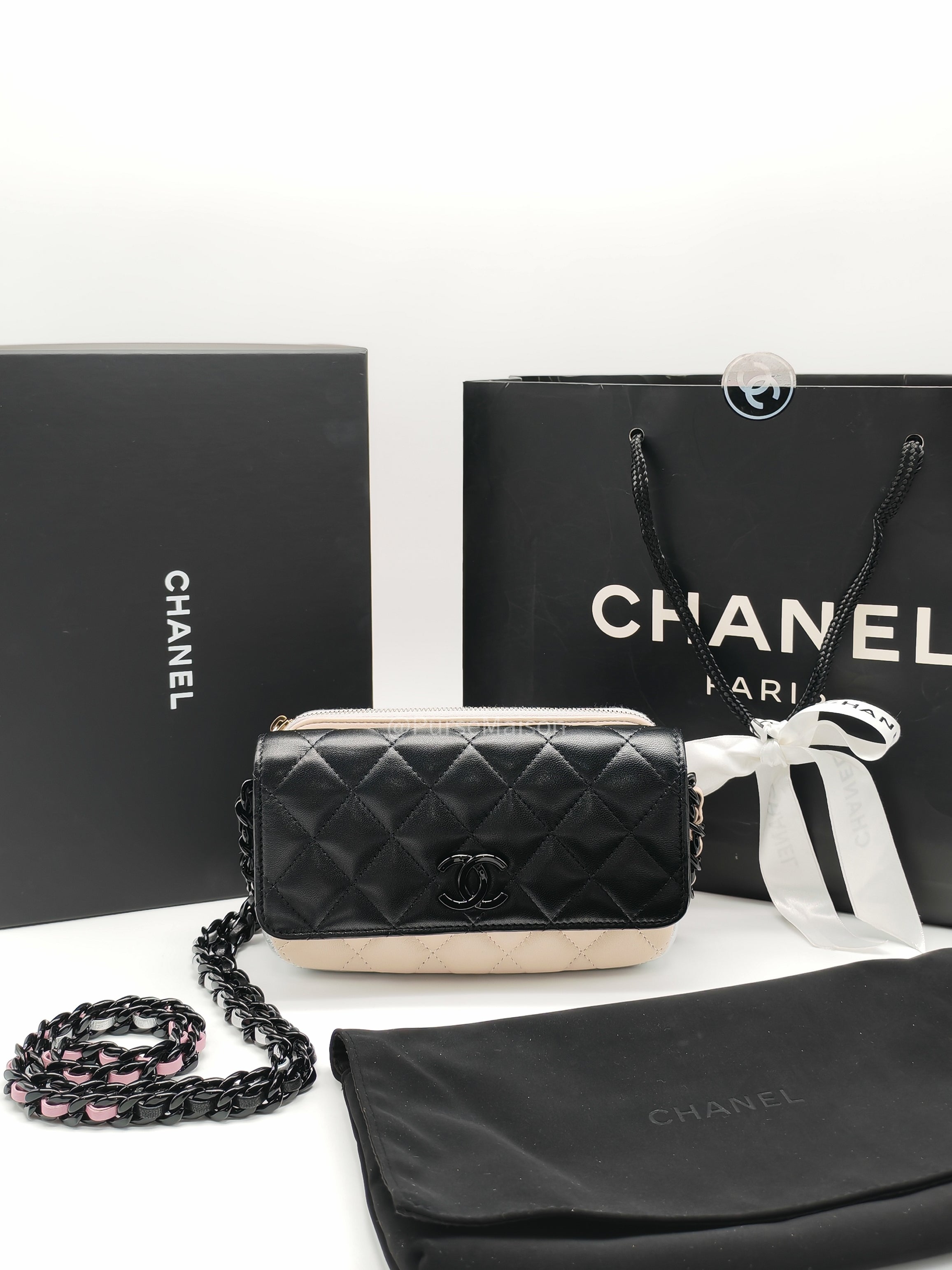 Chanel Color Burst Clutch in Lambskin Leather With Black Polished Metal Chain Strap Bag (Microchip)