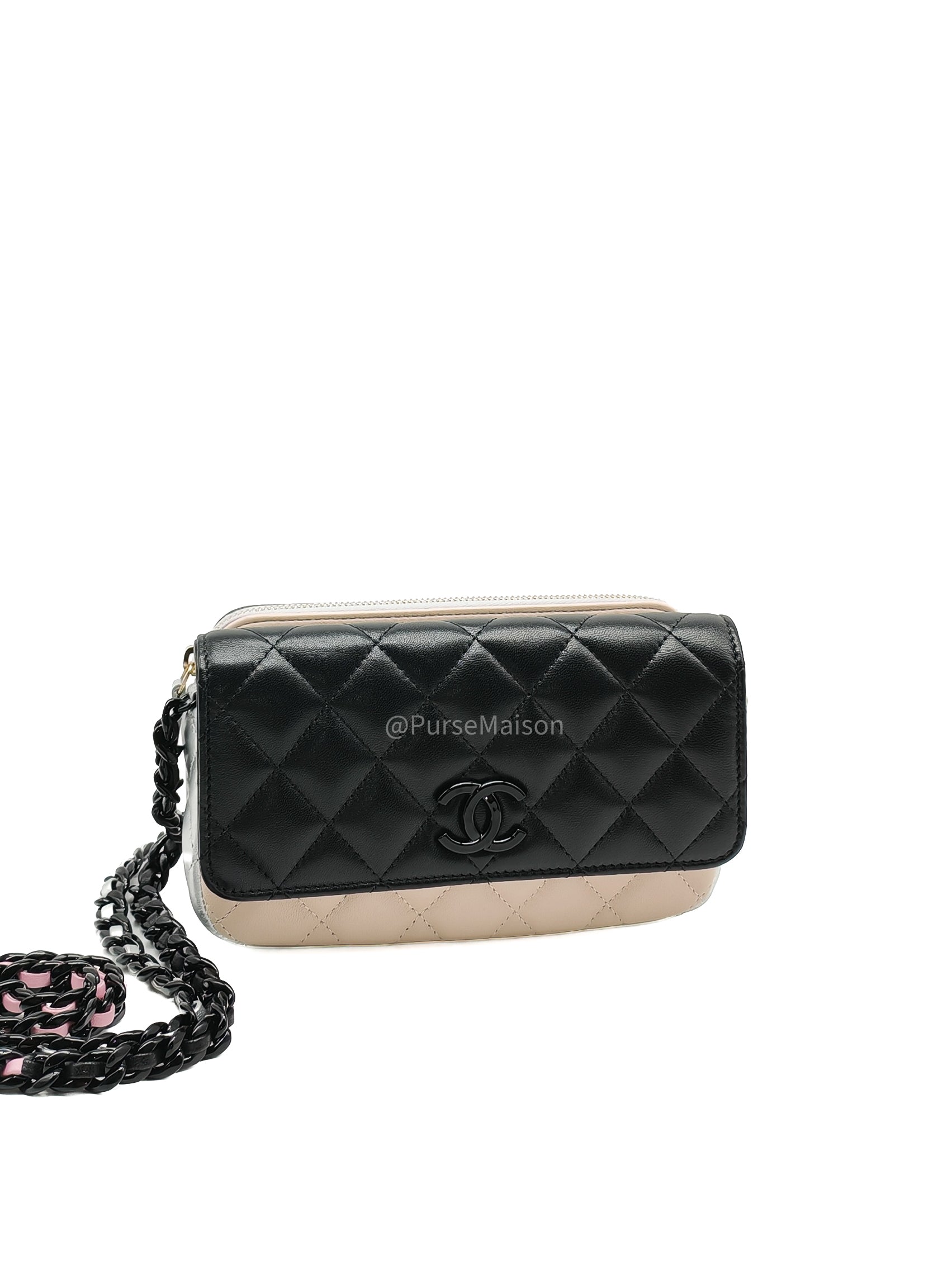 Chanel Color Burst Clutch in Lambskin Leather With Black Polished Metal Chain Strap Bag (Microchip)