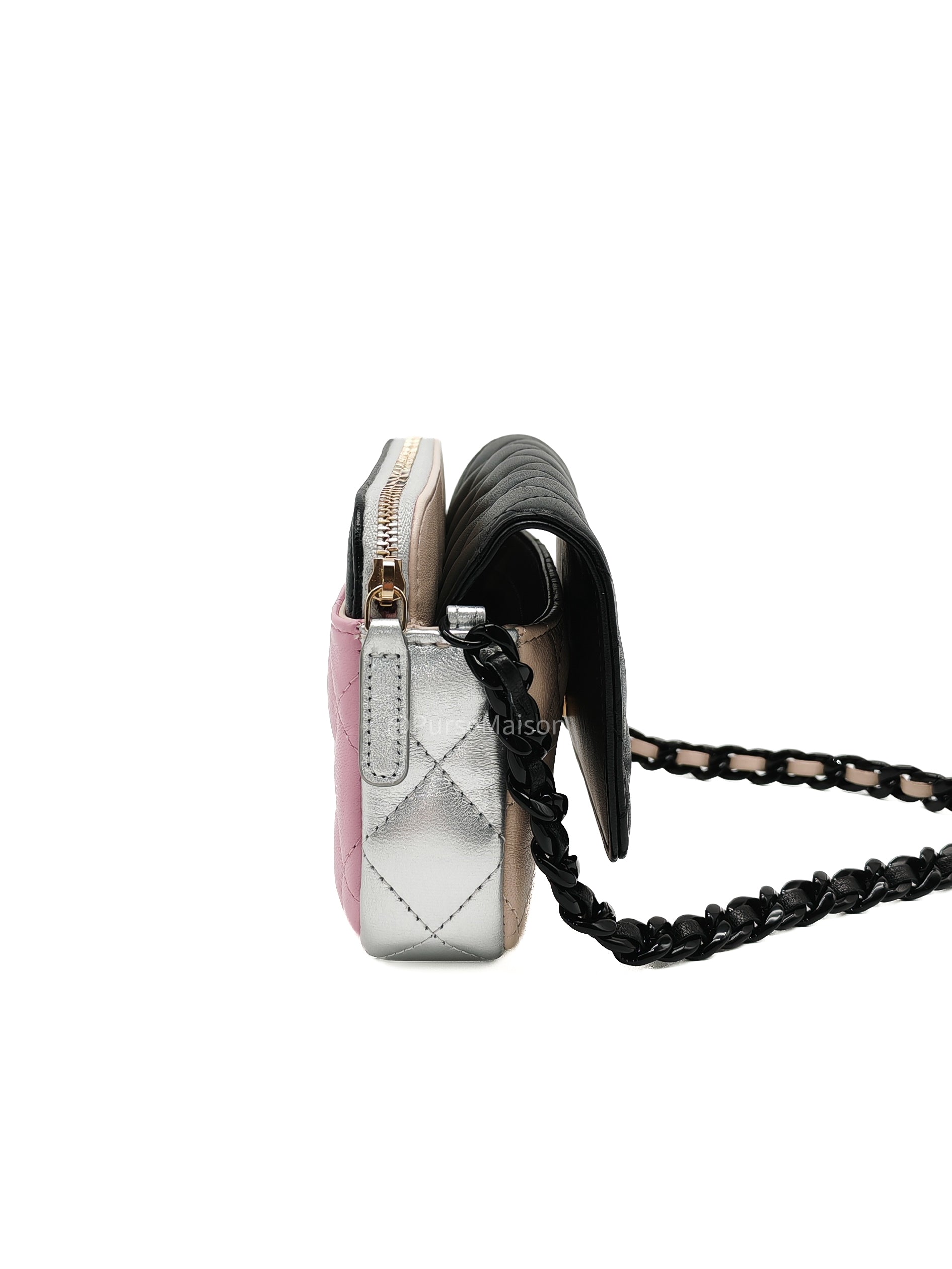 Chanel Color Burst Clutch in Lambskin Leather With Black Polished Metal Chain Strap Bag (Microchip)
