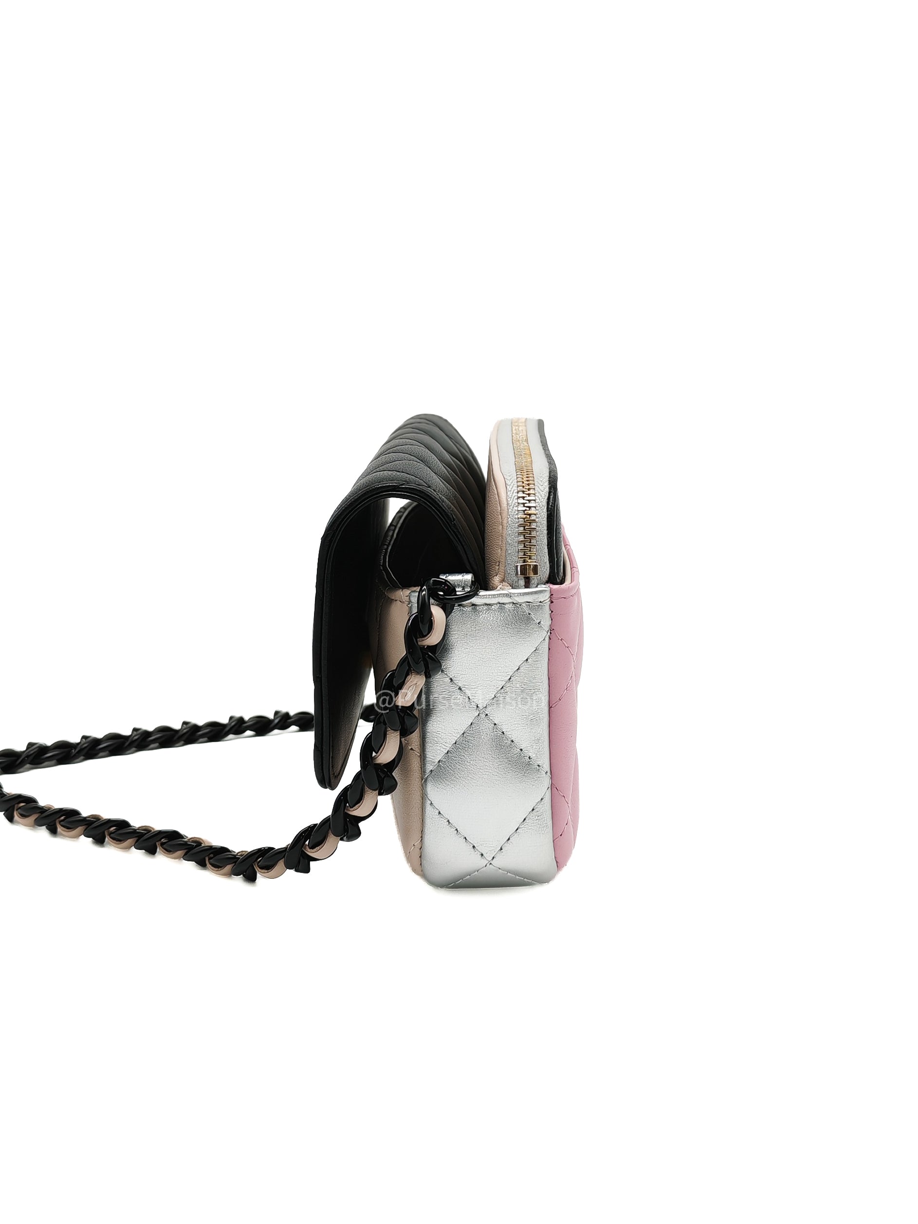 Chanel Color Burst Clutch in Lambskin Leather With Black Polished Metal Chain Strap Bag (Microchip)