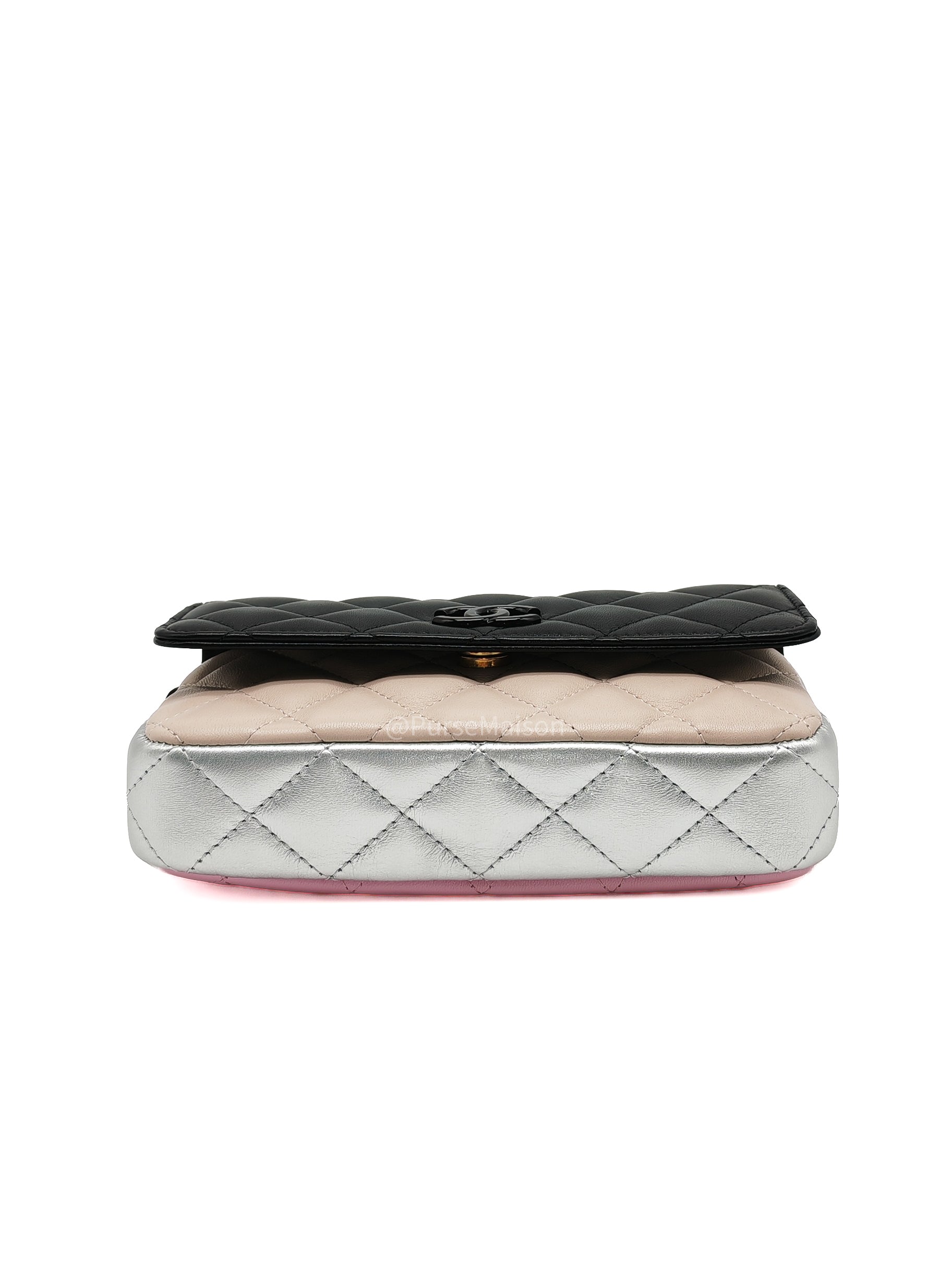 Chanel Color Burst Clutch in Lambskin Leather With Black Polished Metal Chain Strap Bag (Microchip)