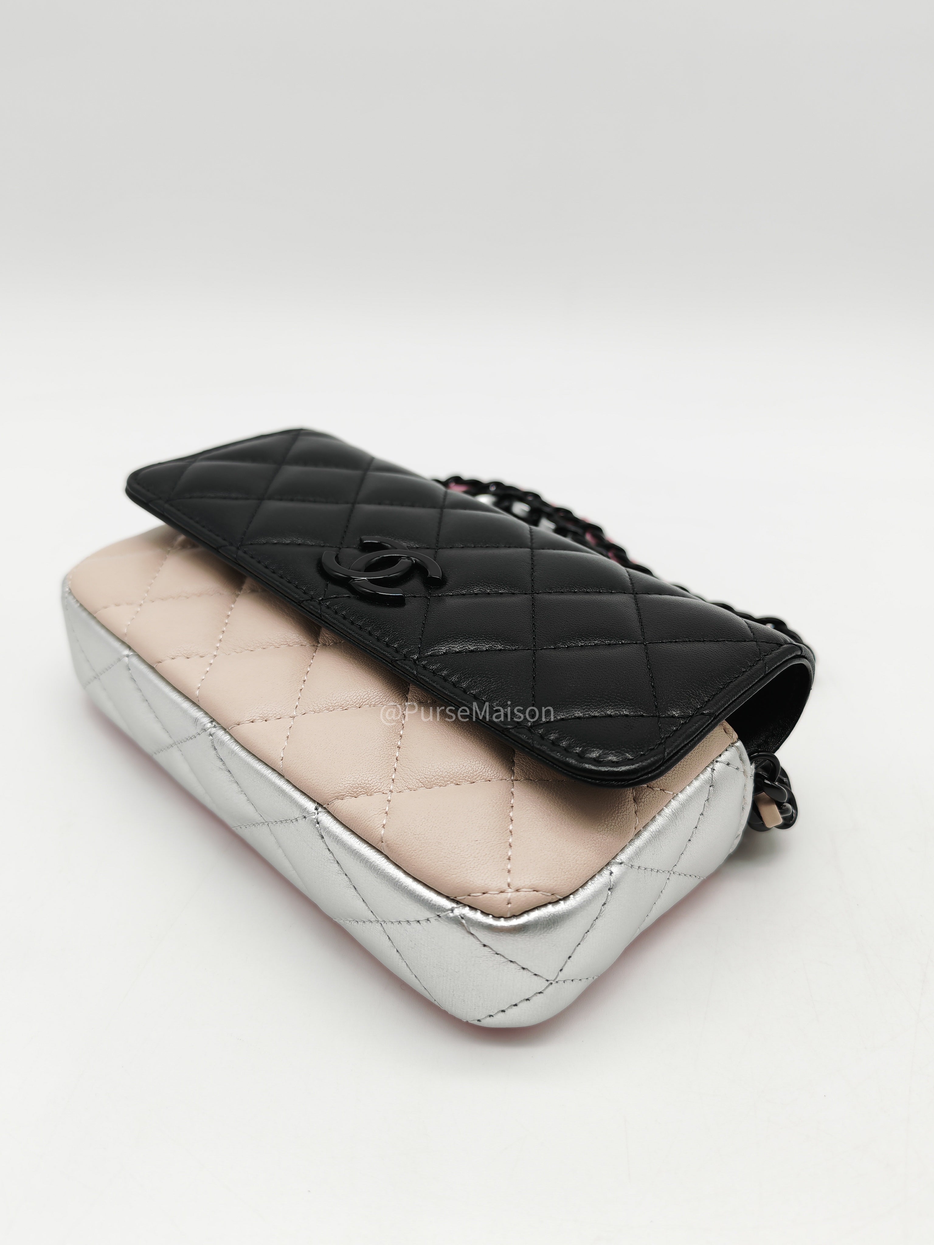 Chanel Color Burst Clutch in Lambskin Leather With Black Polished Metal Chain Strap Bag (Microchip)