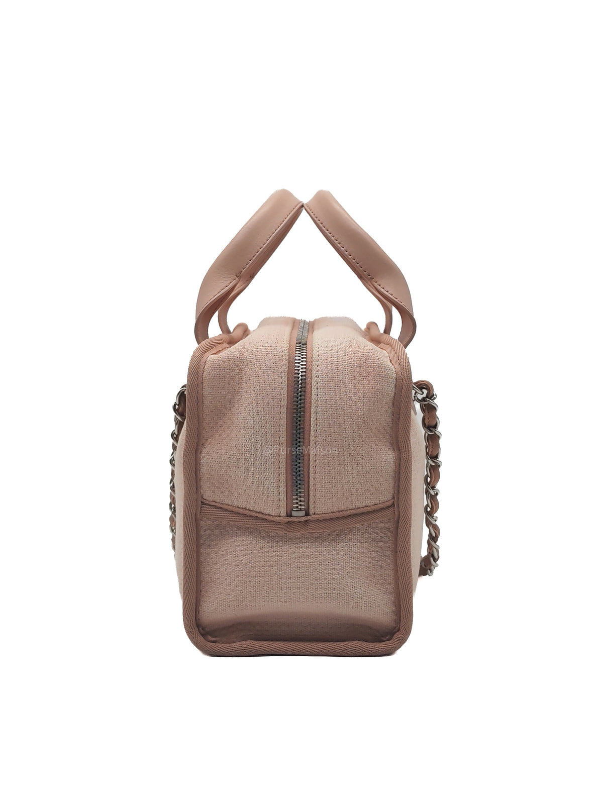 Chanel Deauville Bowling Bag Small in Pink Canvas Silver Hardware (Series 20)