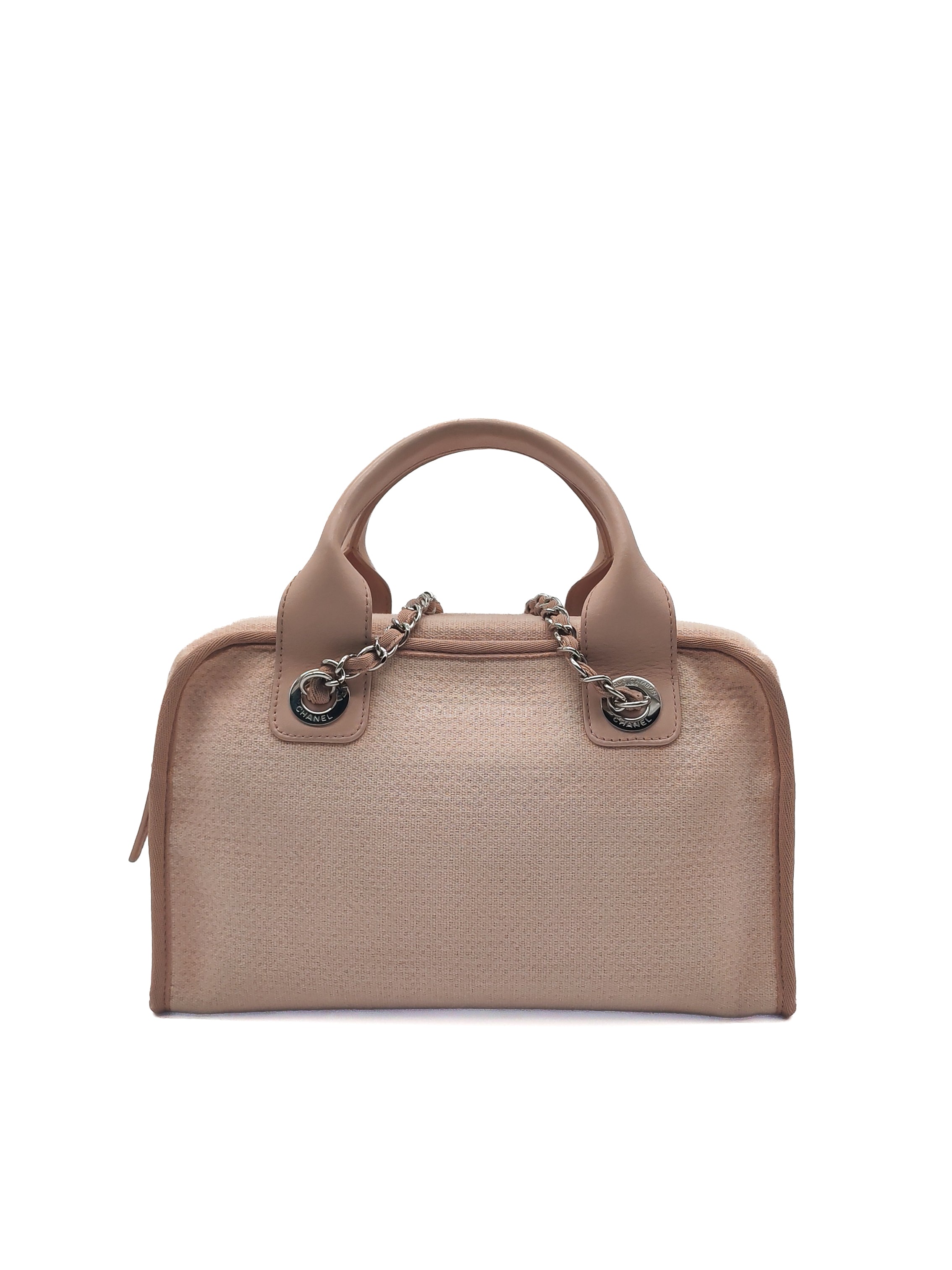 Chanel Deauville Bowling Bag Small in Pink Canvas Silver Hardware (Series 20)
