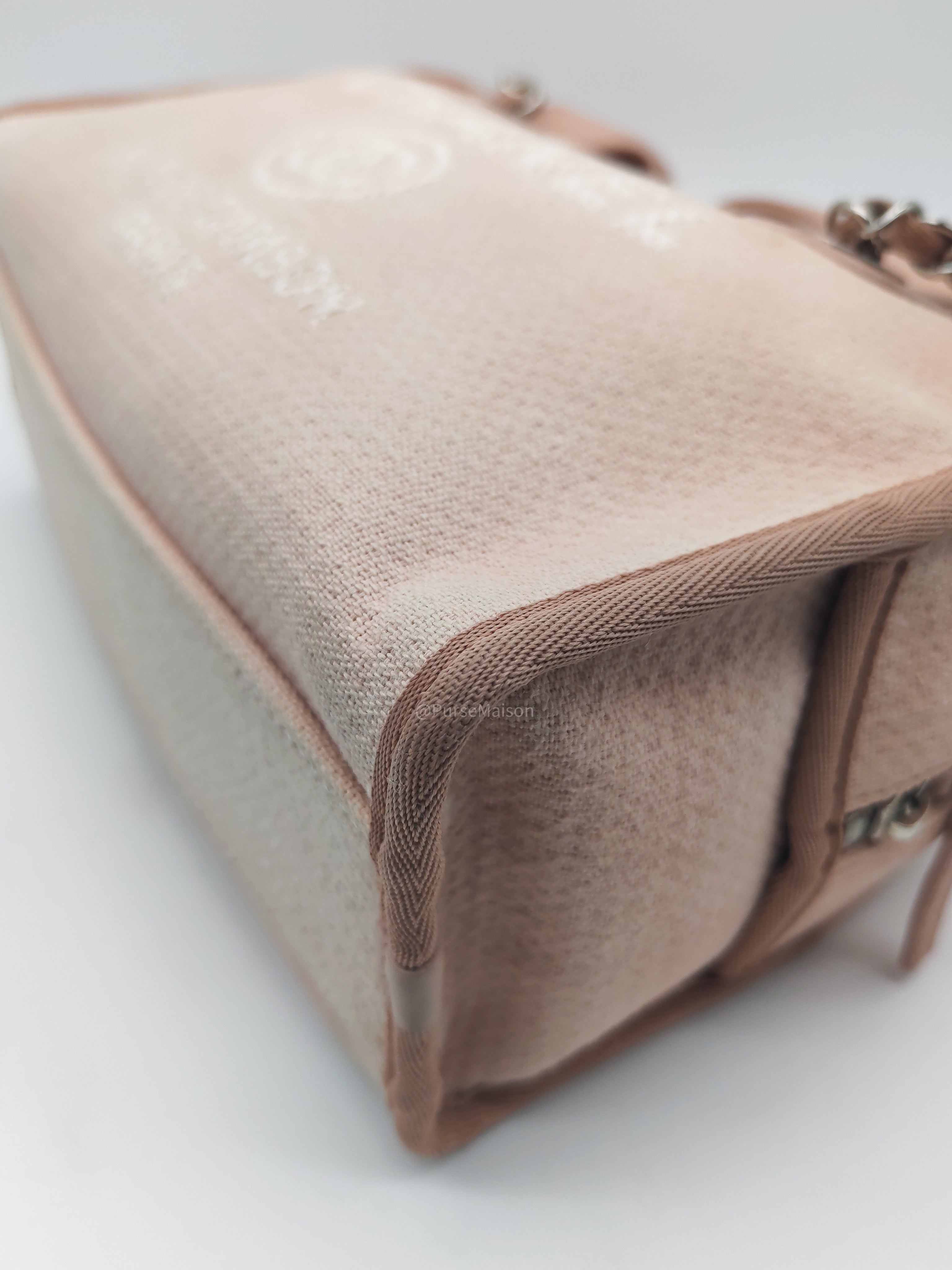 Chanel Deauville Bowling Bag Small in Pink Canvas Silver Hardware (Series 20)