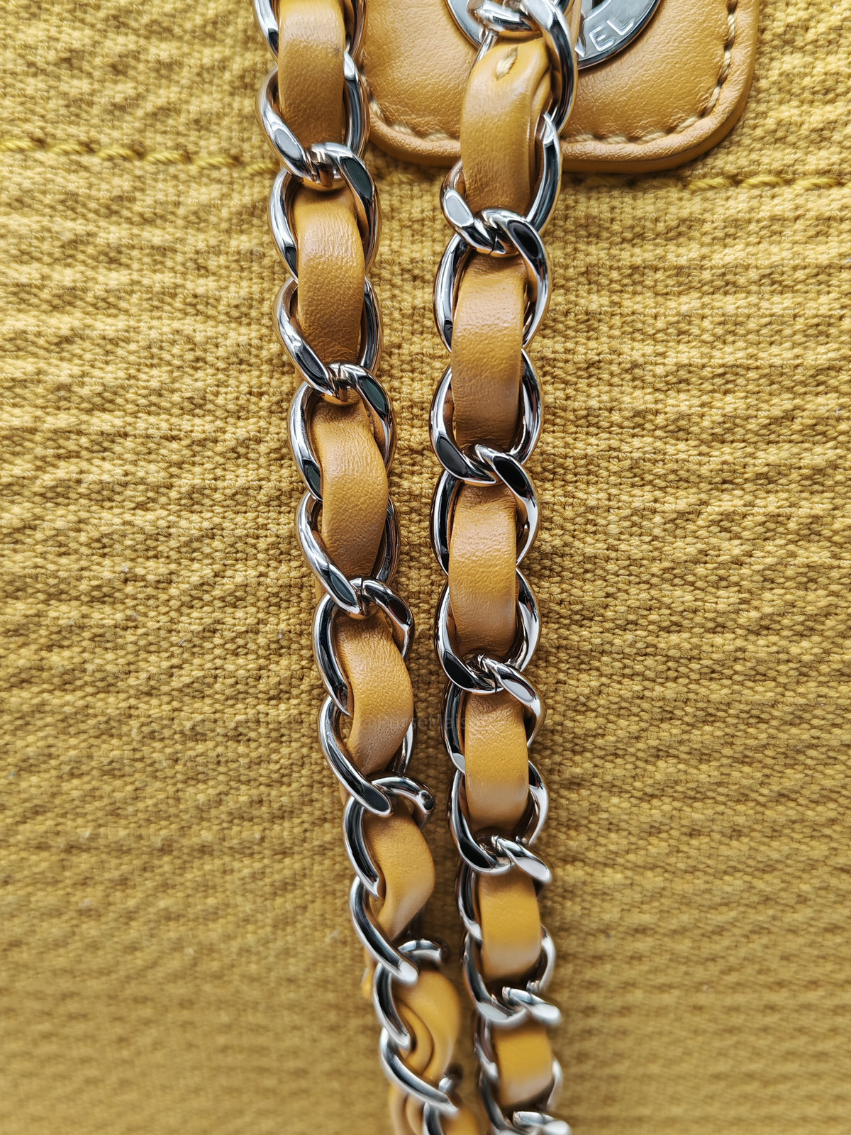 Chanel Deauville Tote Bag in Vibrant Yellow Mixed Fibers and Light Gold Hardware Microchip | Purse Maison Luxury Bags Shop