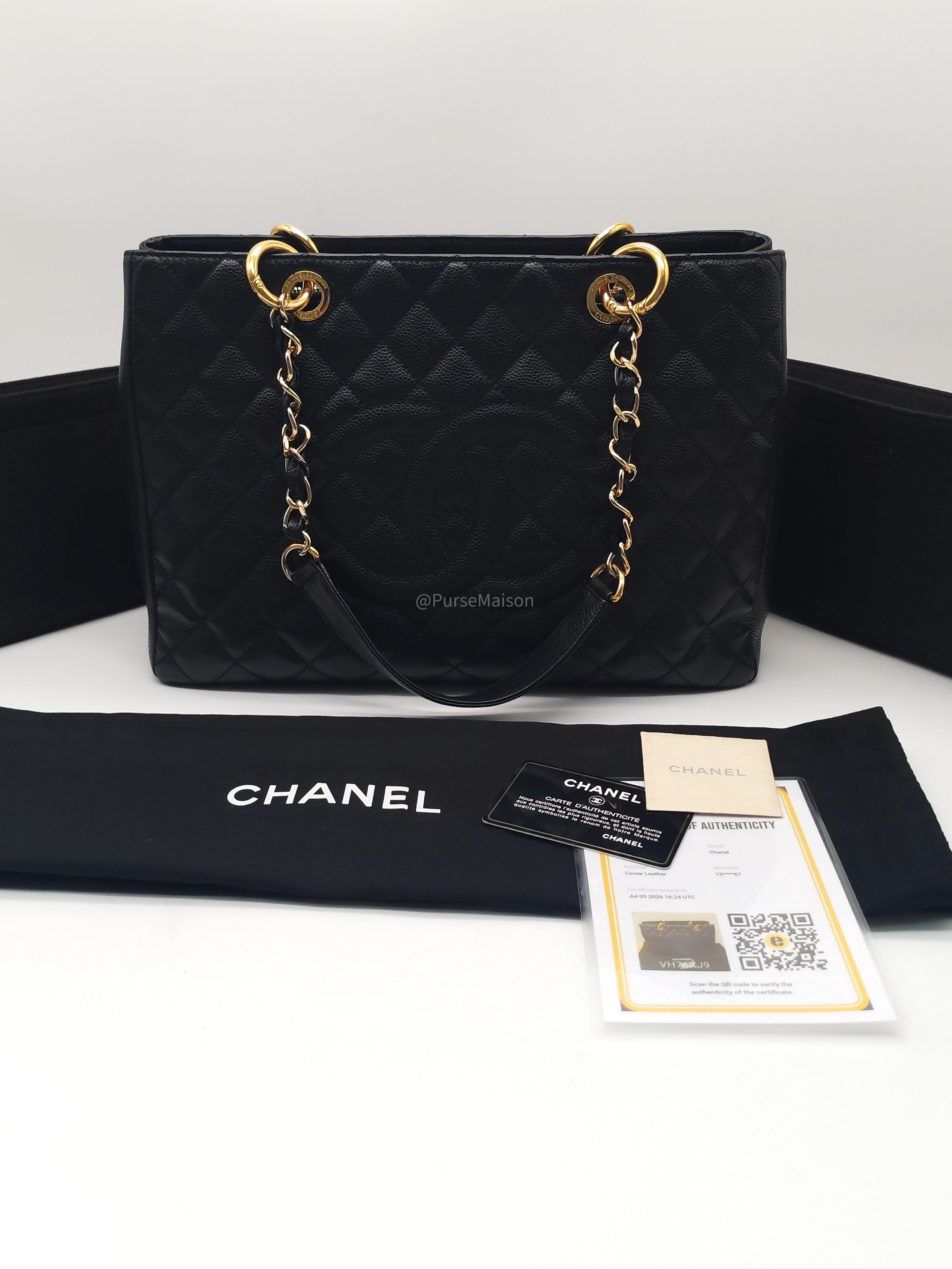 Chanel Grand Shopping Tote (GST) in Black Quilted Caviar Leather and Gold Hardware Series 13