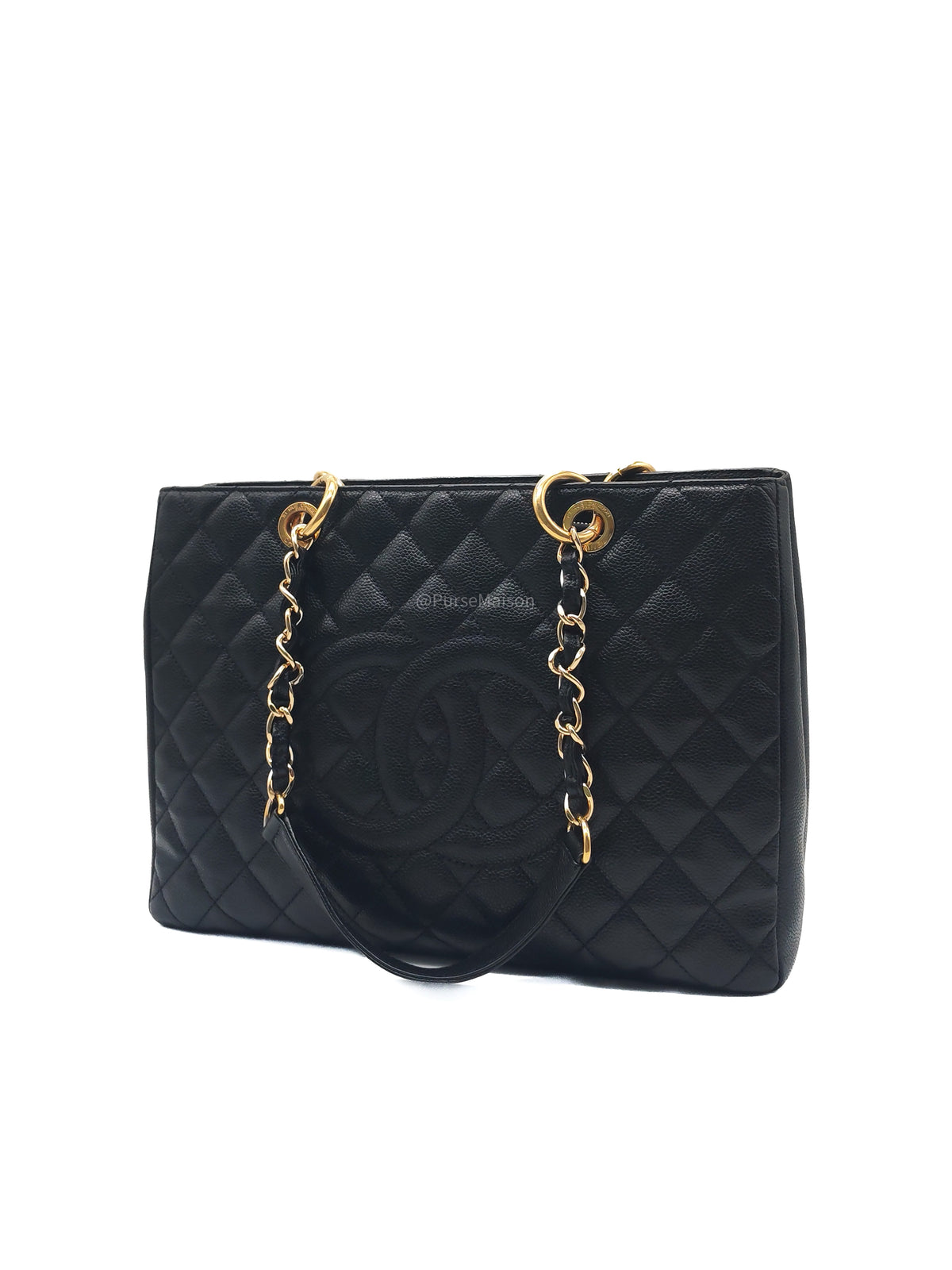 Chanel Grand Shopping Tote (GST) in Black Quilted Caviar Leather and Gold Hardware Series 13