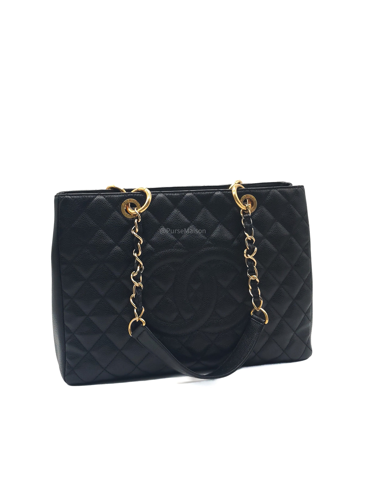 Chanel Grand Shopping Tote (GST) in Black Quilted Caviar Leather and Gold Hardware Series 13