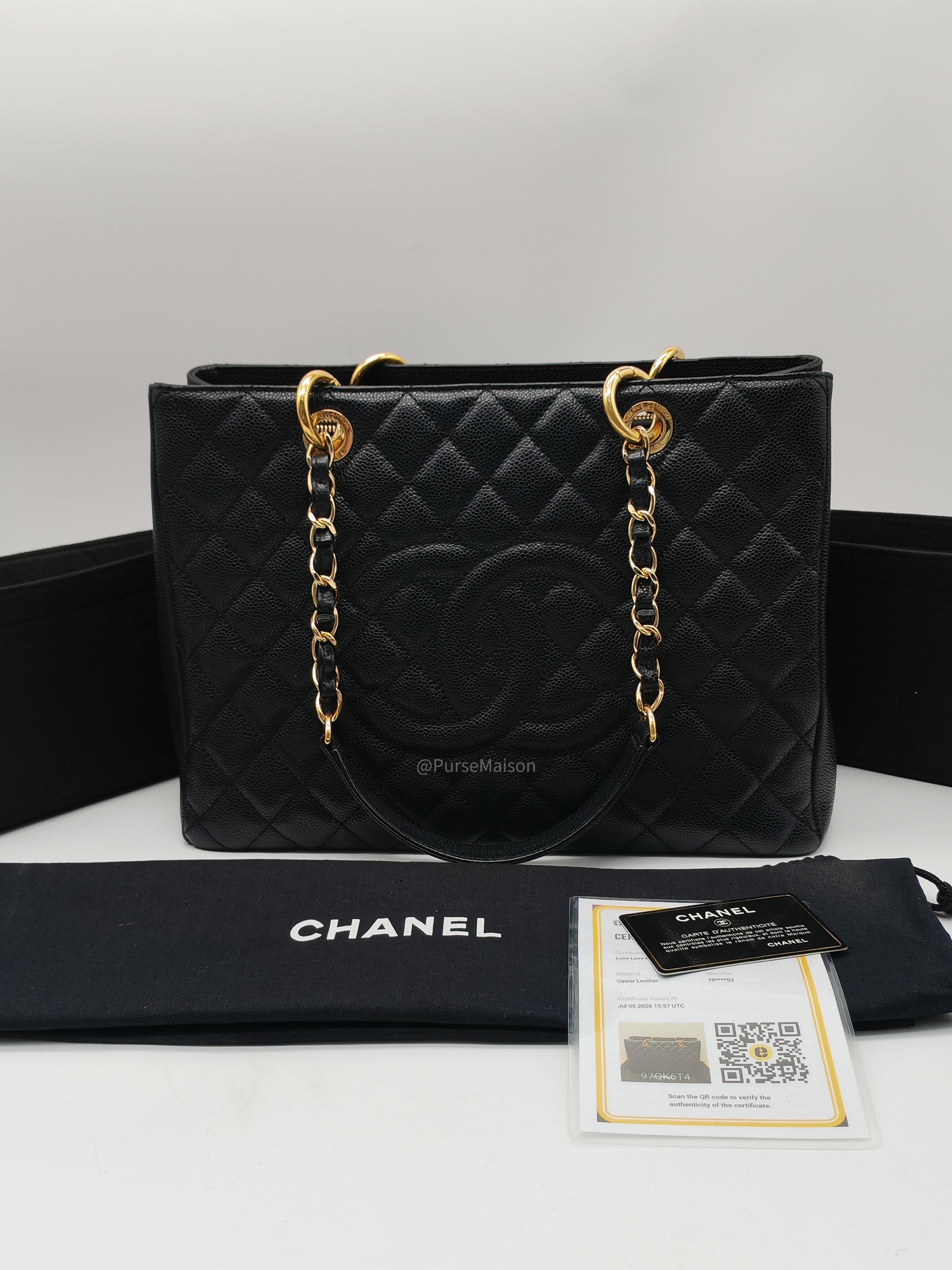 Chanel Grand Shopping Tote Bag (GST) in Black Quilted Caviar Leather Gold Hardware (Series 19****53)