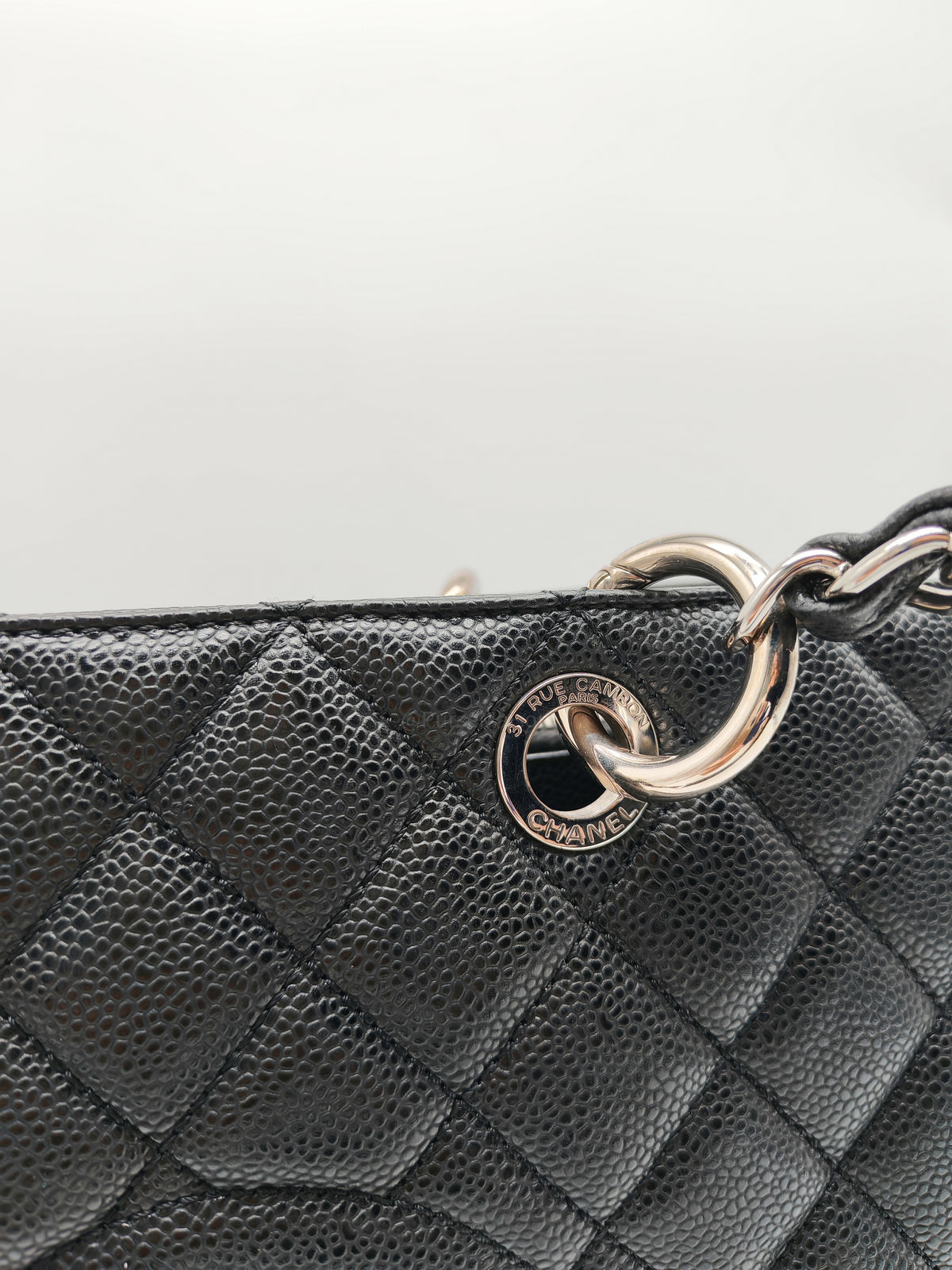 Chanel Grand Shopping Tote (GST) in Black Quilted Caviar Leather and Silver Hardware Series 19
