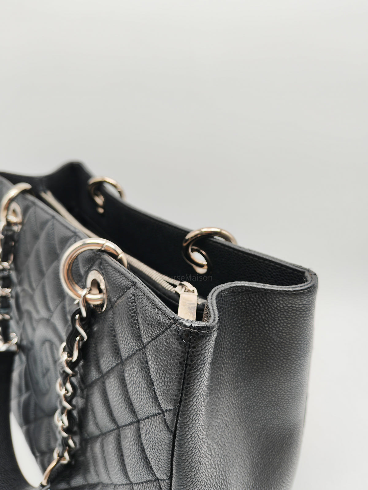 Chanel Grand Shopping Tote (GST) in Black Quilted Caviar Leather and Silver Hardware Series 19