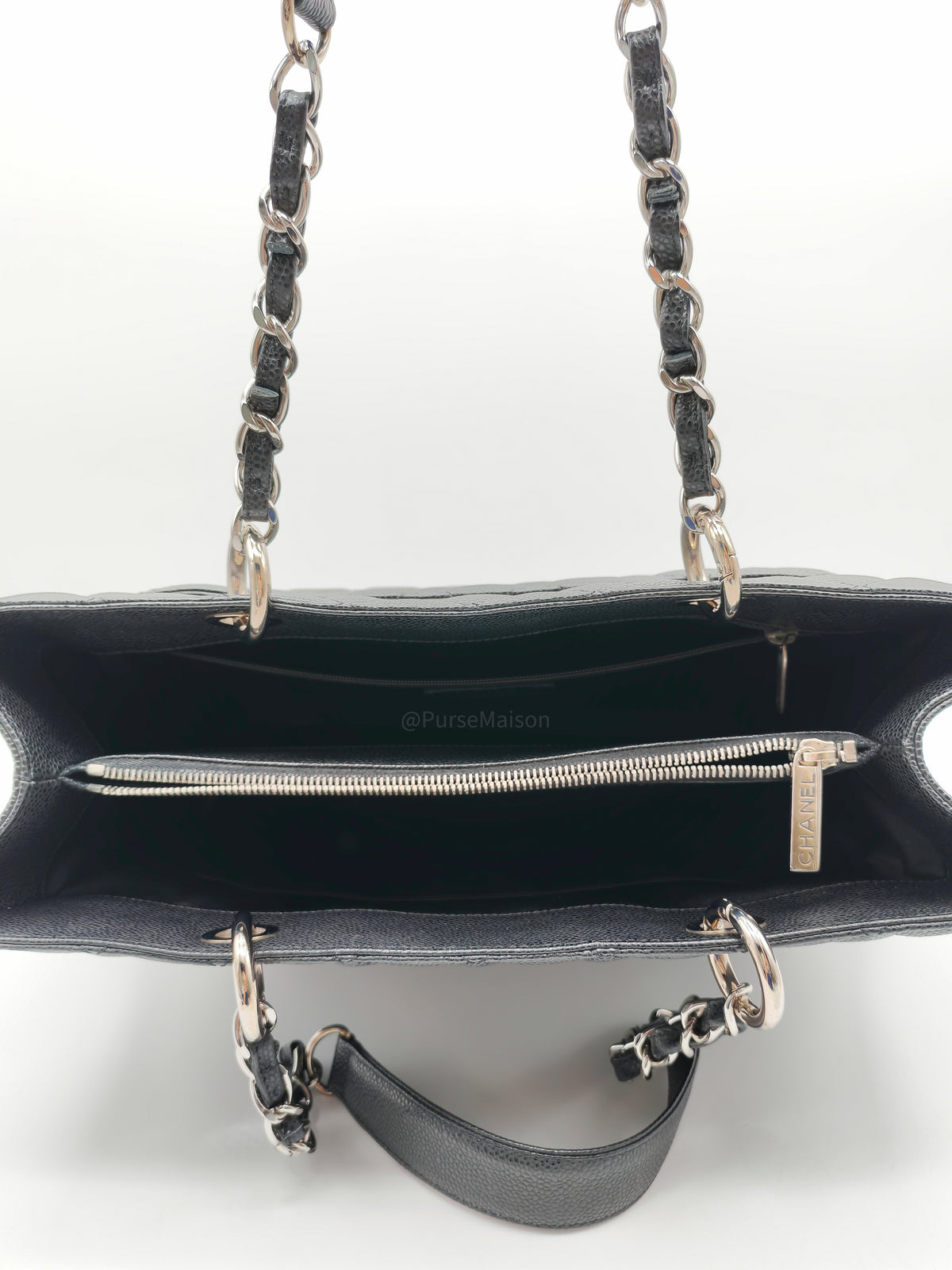 Chanel Grand Shopping Tote (GST) in Black Quilted Caviar Leather and Silver Hardware Series 19