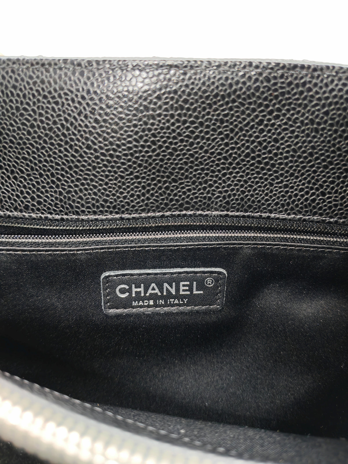 Chanel Grand Shopping Tote (GST) in Black Quilted Caviar Leather and Silver Hardware Series 19