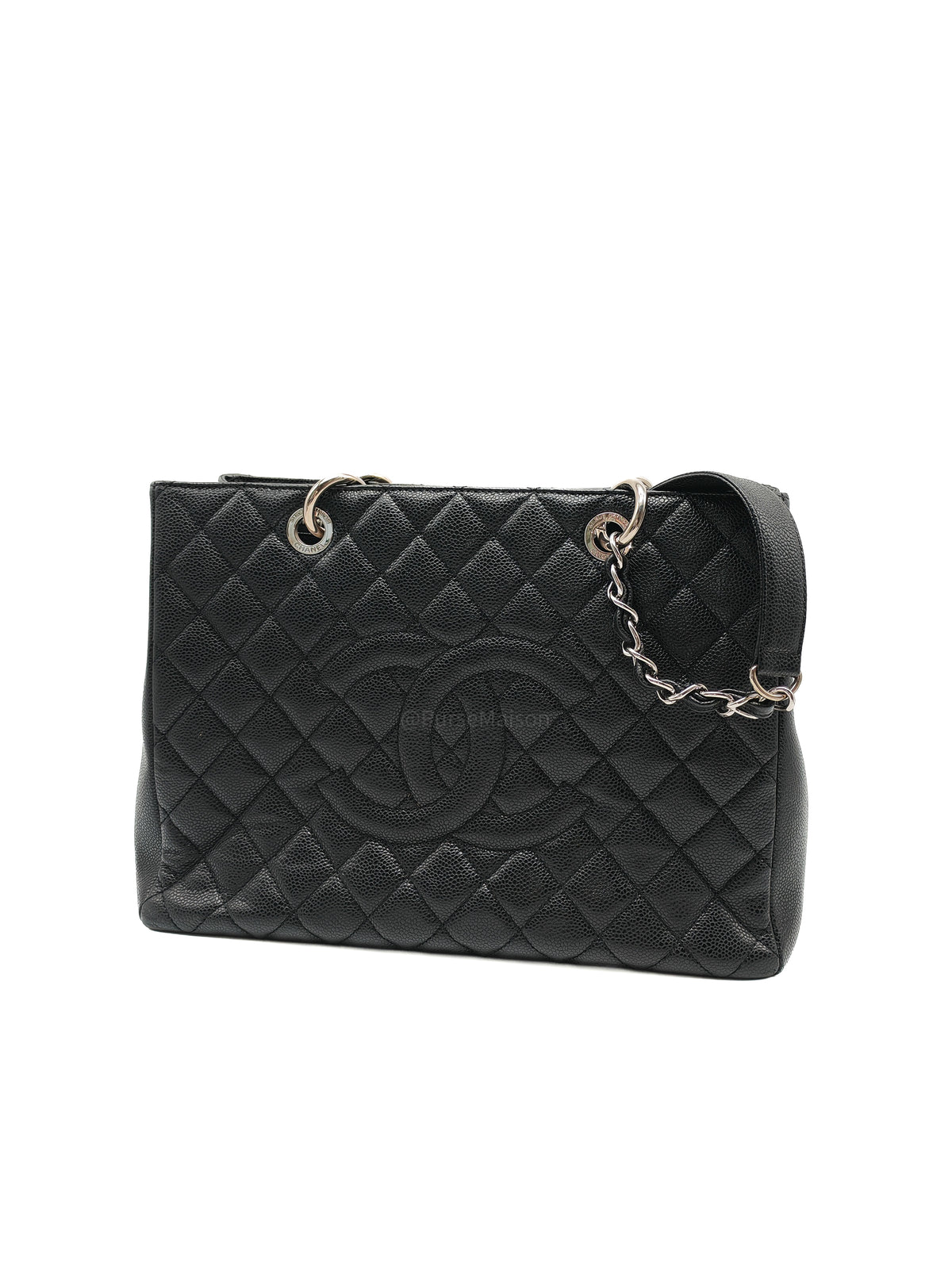 Chanel Grand Shopping Tote (GST) in Black Quilted Caviar Leather and Silver Hardware Series 19
