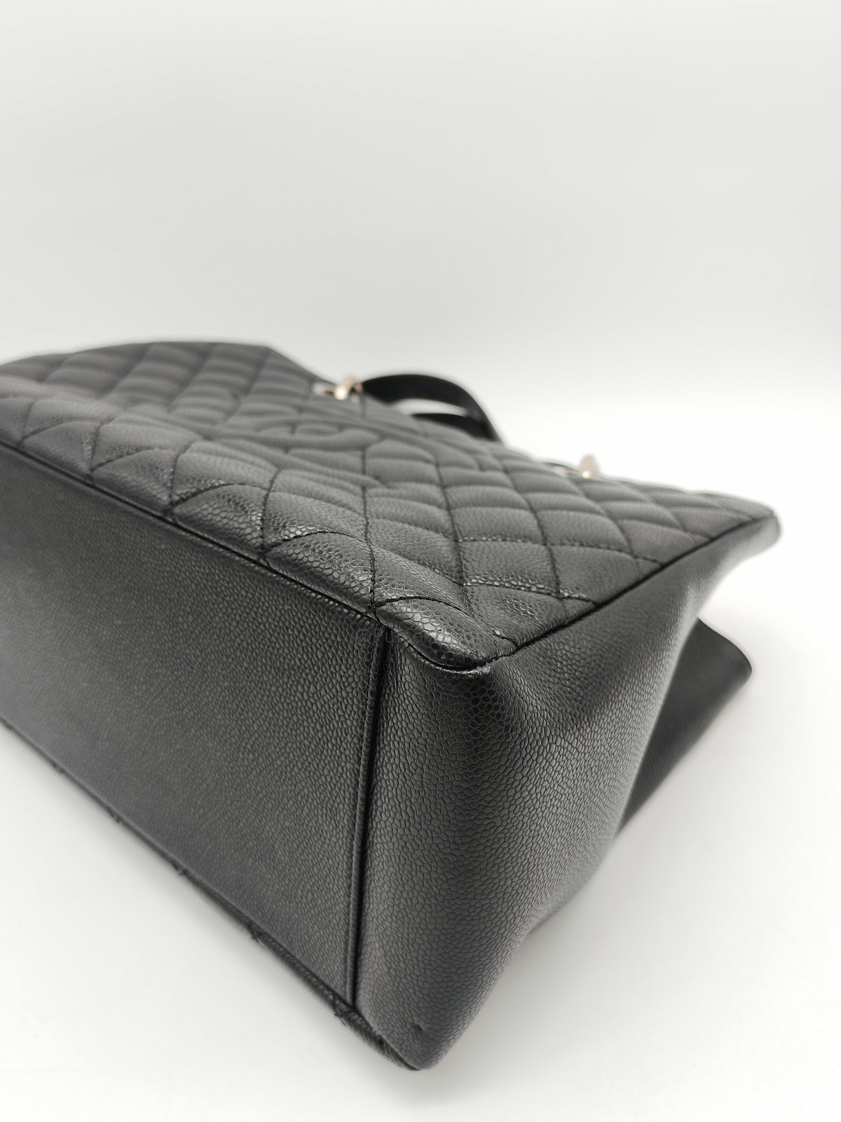 Chanel Grand Shopping Tote (GST) in Black Quilted Caviar Leather and Silver Hardware Series 19