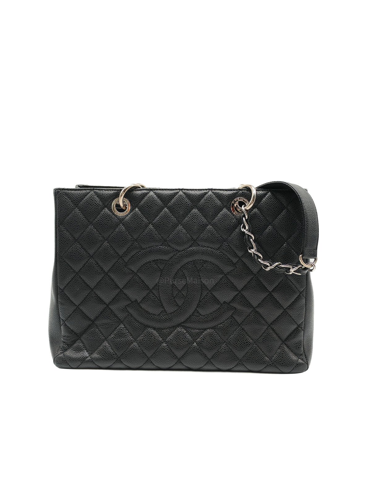 Chanel Grand Shopping Tote (GST) in Black Quilted Caviar Leather and Silver Hardware Series 19