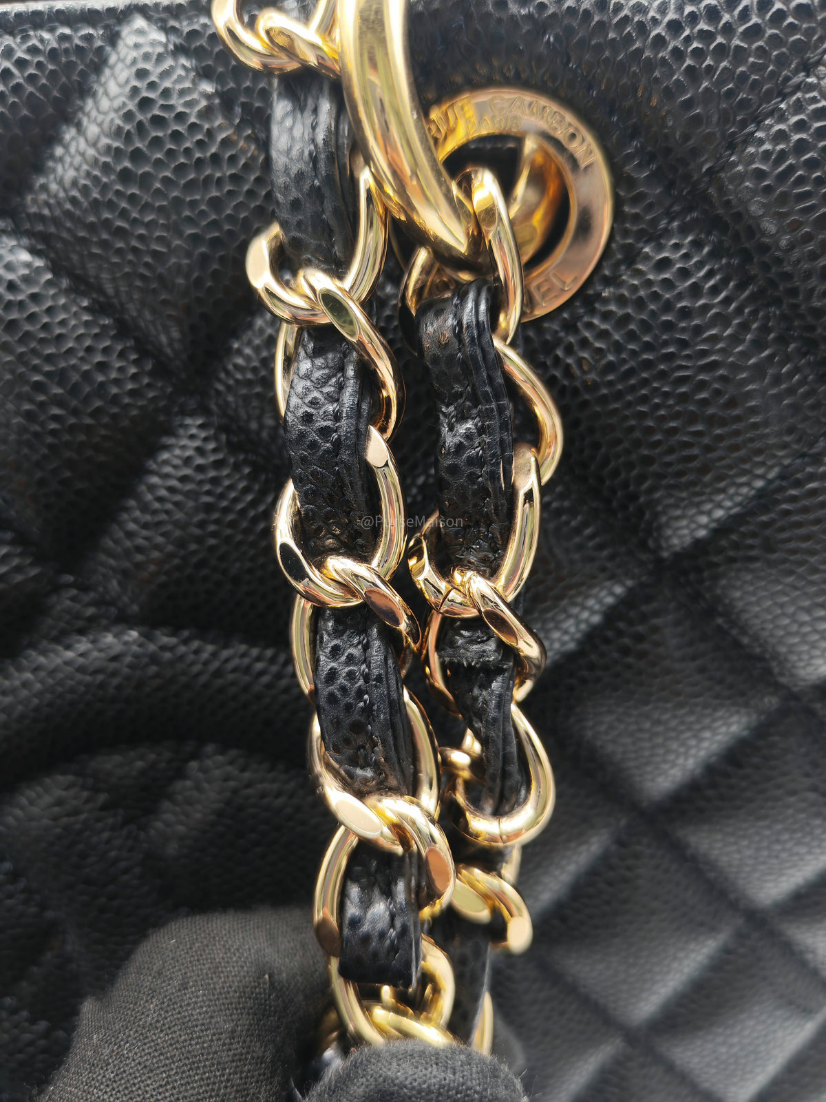 Chanel Grand Shopping Tote (GST) in Black Caviar Leather and Gold Hardware Series 17