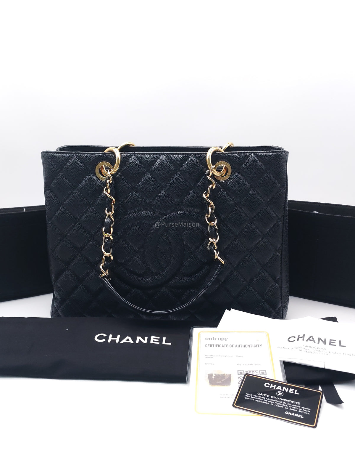 Chanel Grand Shopping Tote (GST) in Black Caviar Leather and Gold Hardware Series 17