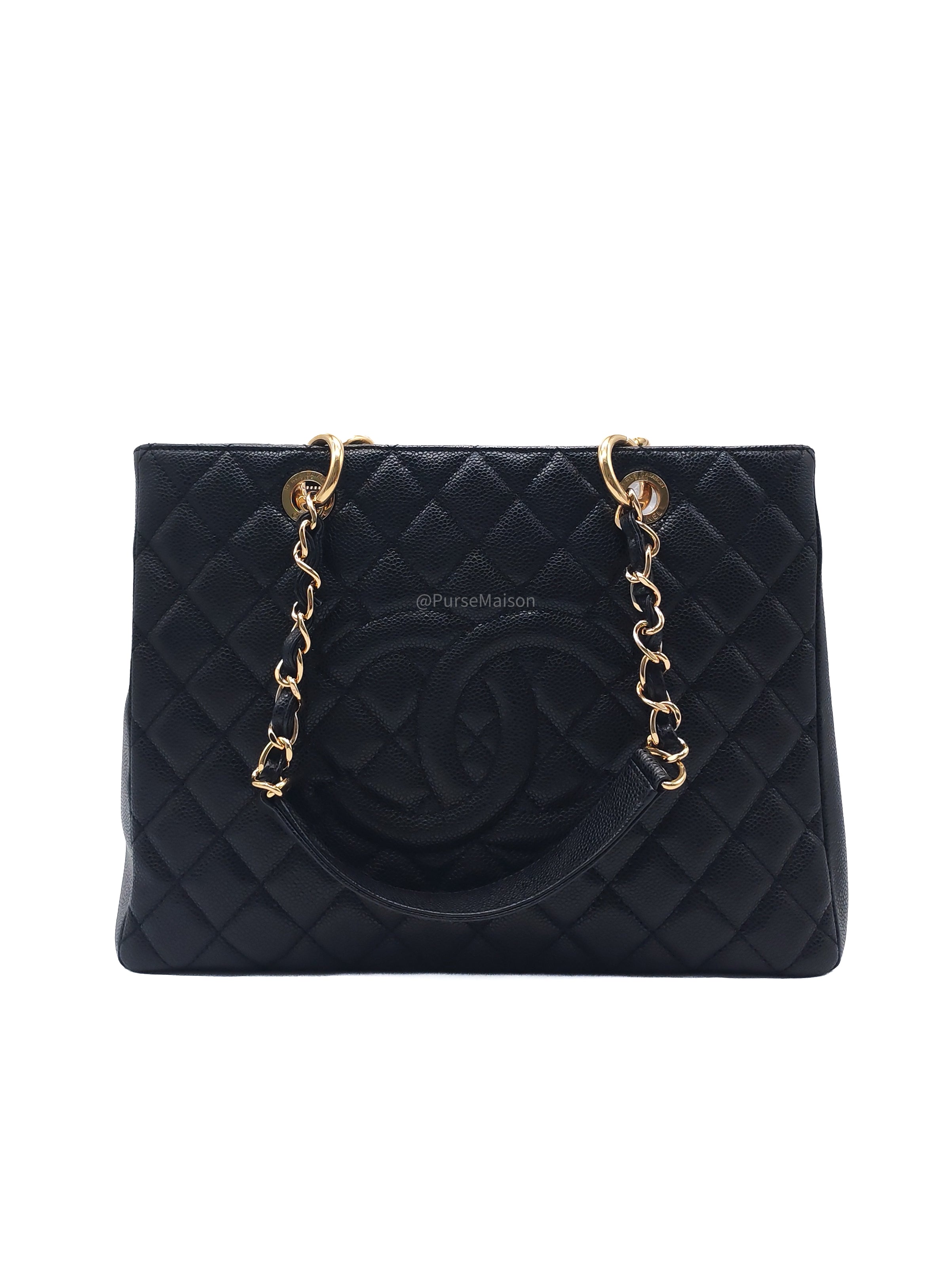 Chanel Grand Shopping Tote (GST) in Black Caviar Leather and Gold Hardware Series 17