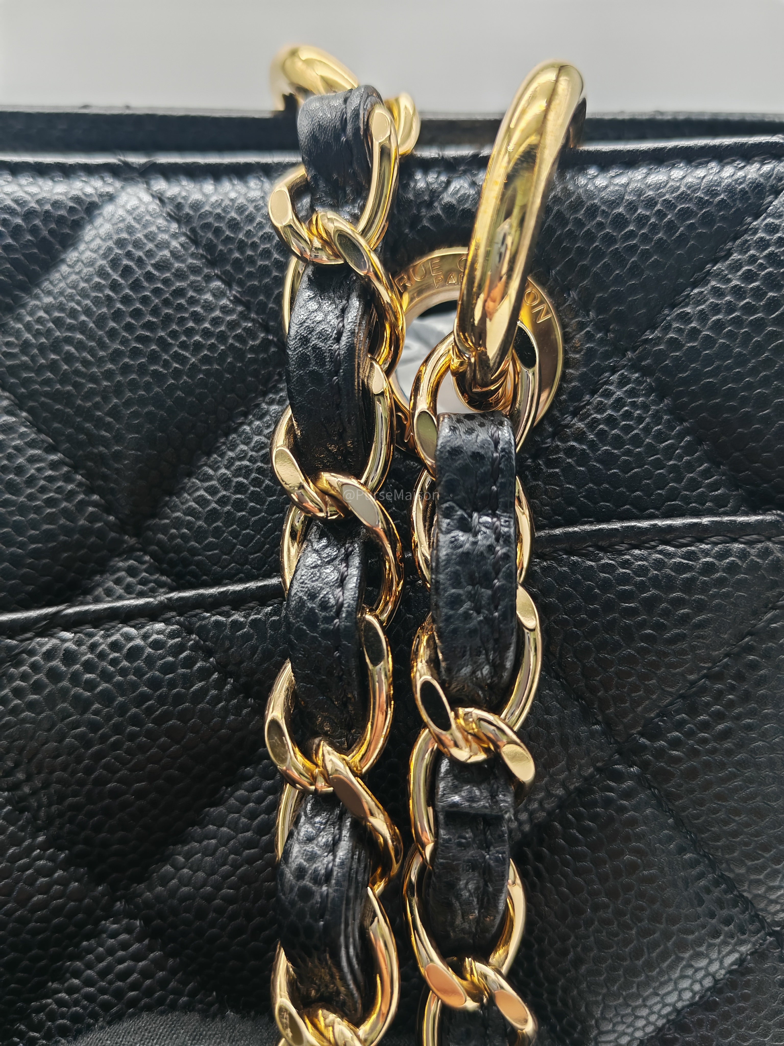 Chanel Grand Shopping Tote Bag (GST) in Black Quilted Caviar Leather Gold Hardware (Series 19)