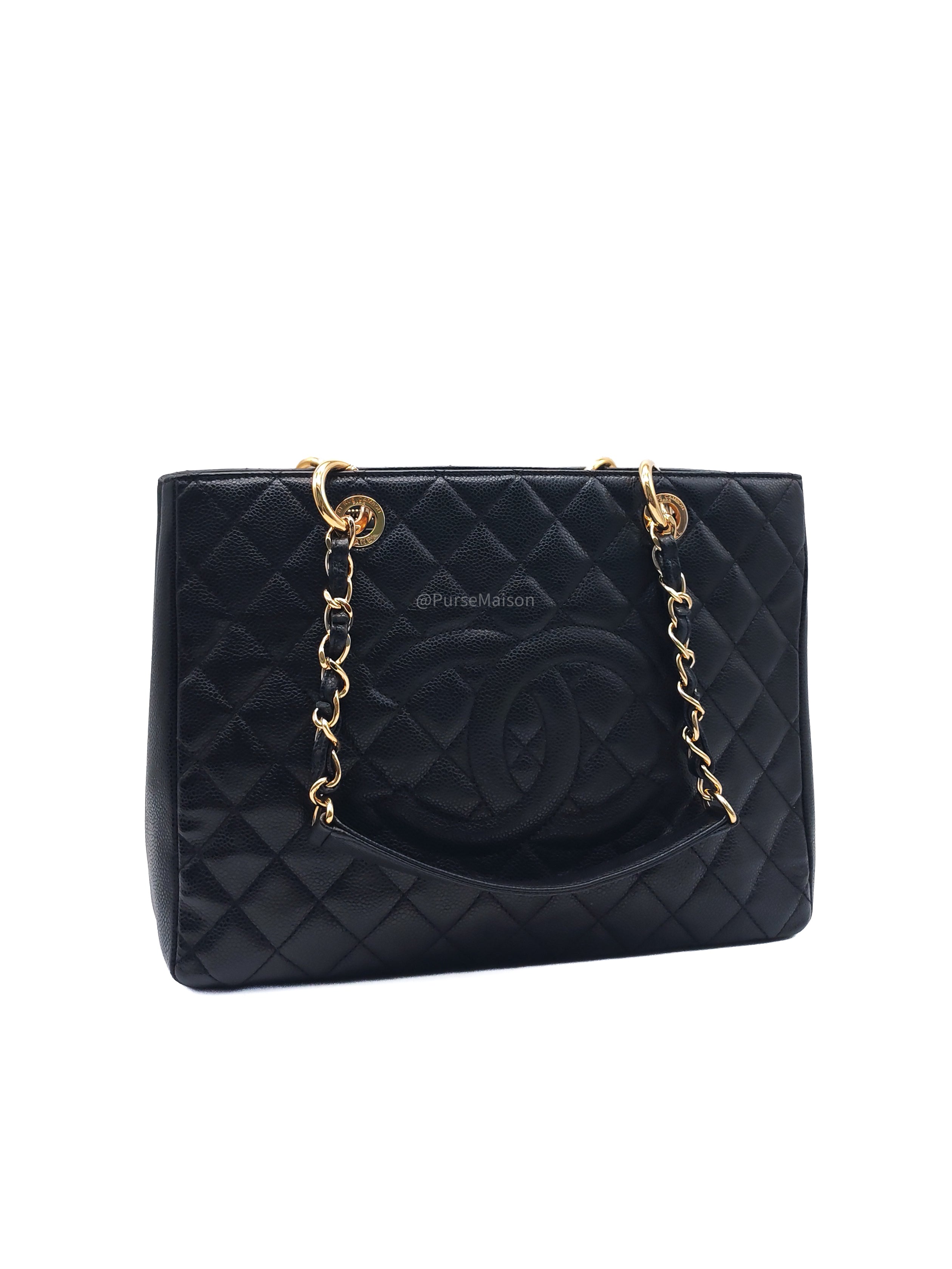 Chanel Grand Shopping Tote Bag (GST) in Black Quilted Caviar Leather Gold Hardware (Series 19)