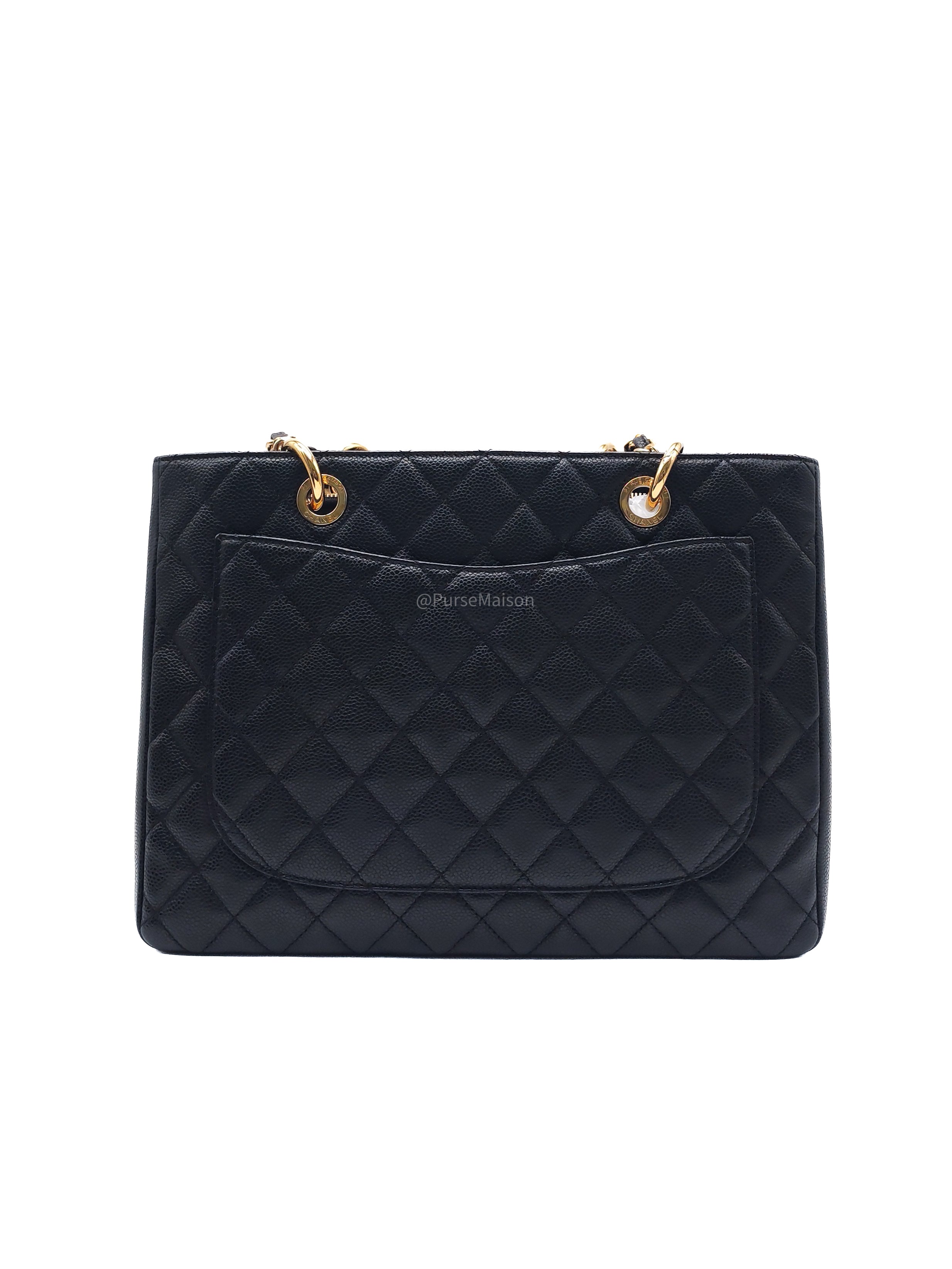 Chanel Grand Shopping Tote Bag (GST) in Black Quilted Caviar Leather Gold Hardware (Series 19)