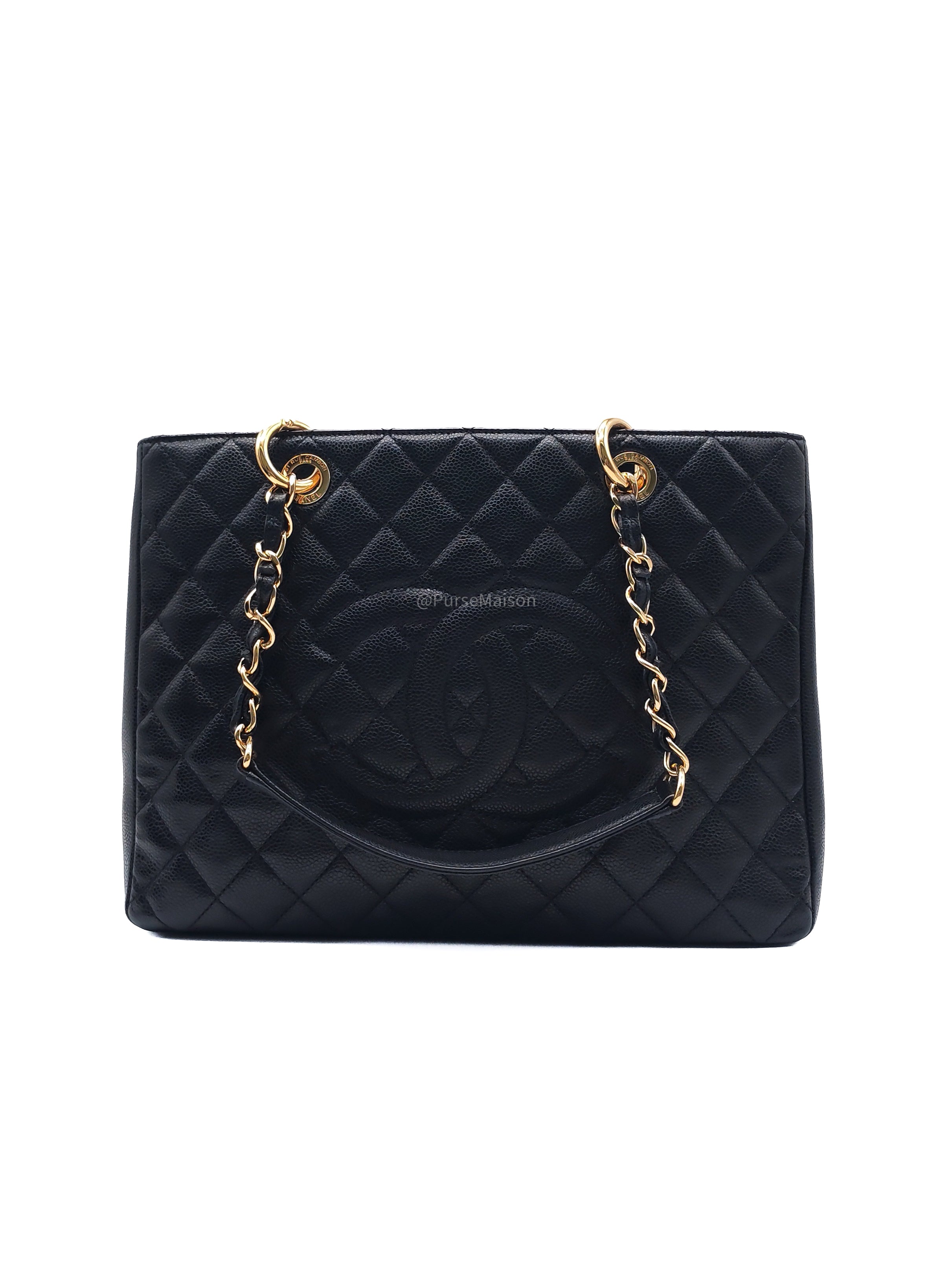 Chanel Grand Shopping Tote Bag (GST) in Black Quilted Caviar Leather Gold Hardware (Series 19)