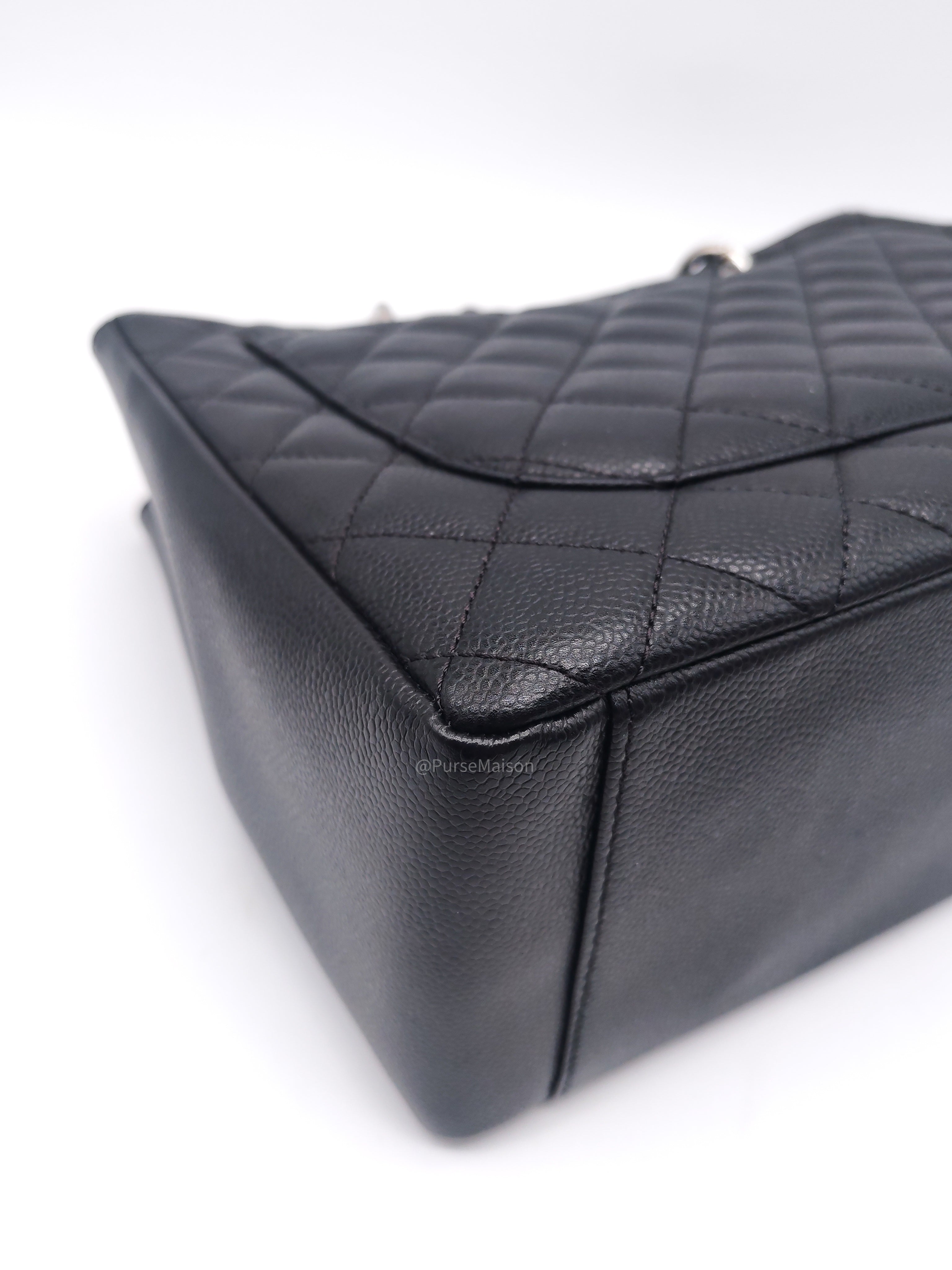 Chanel Grand Shopping Tote (GST) in Black Caviar Leather and Silver Hardware Series 16