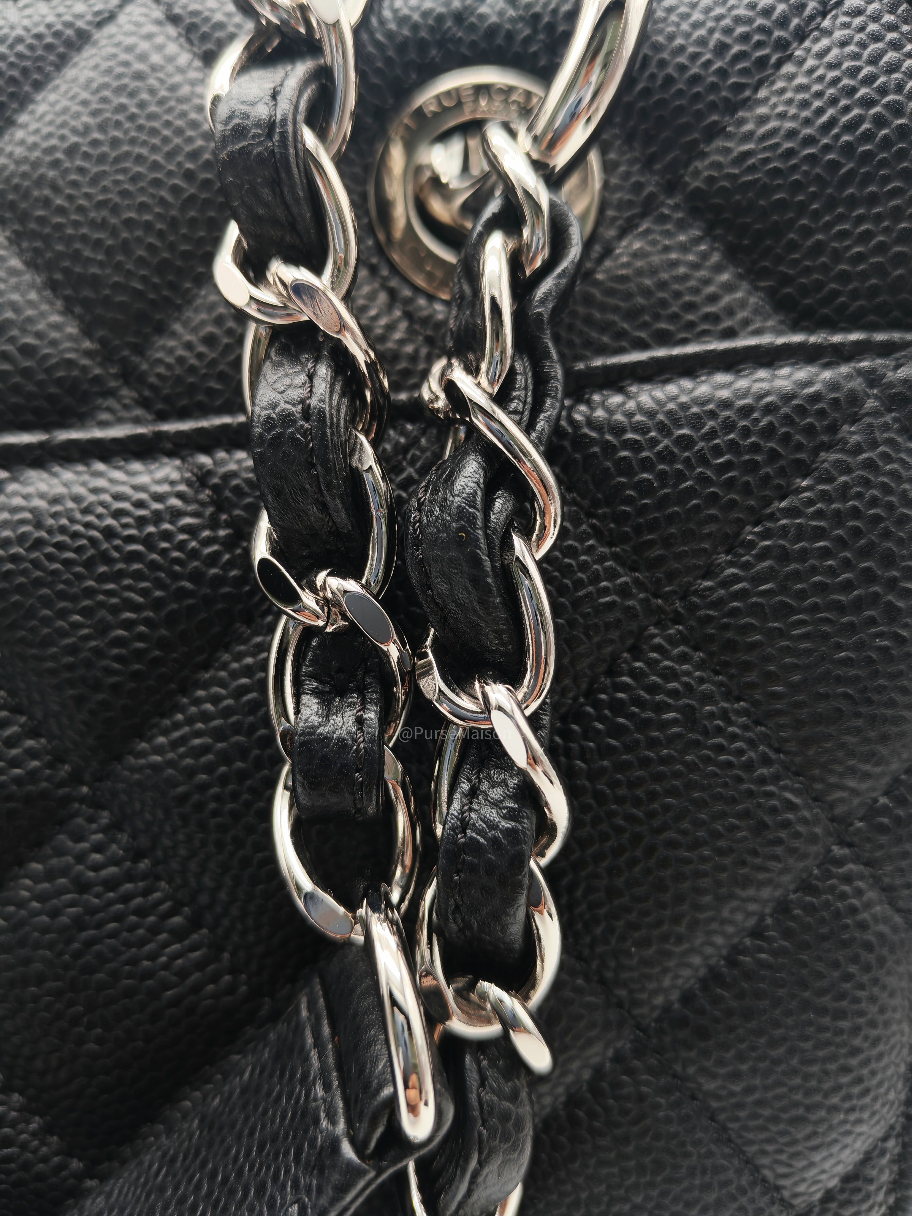 Chanel Grand Shopping Tote (GST) in Black Caviar Leather and Silver Hardware Series 16