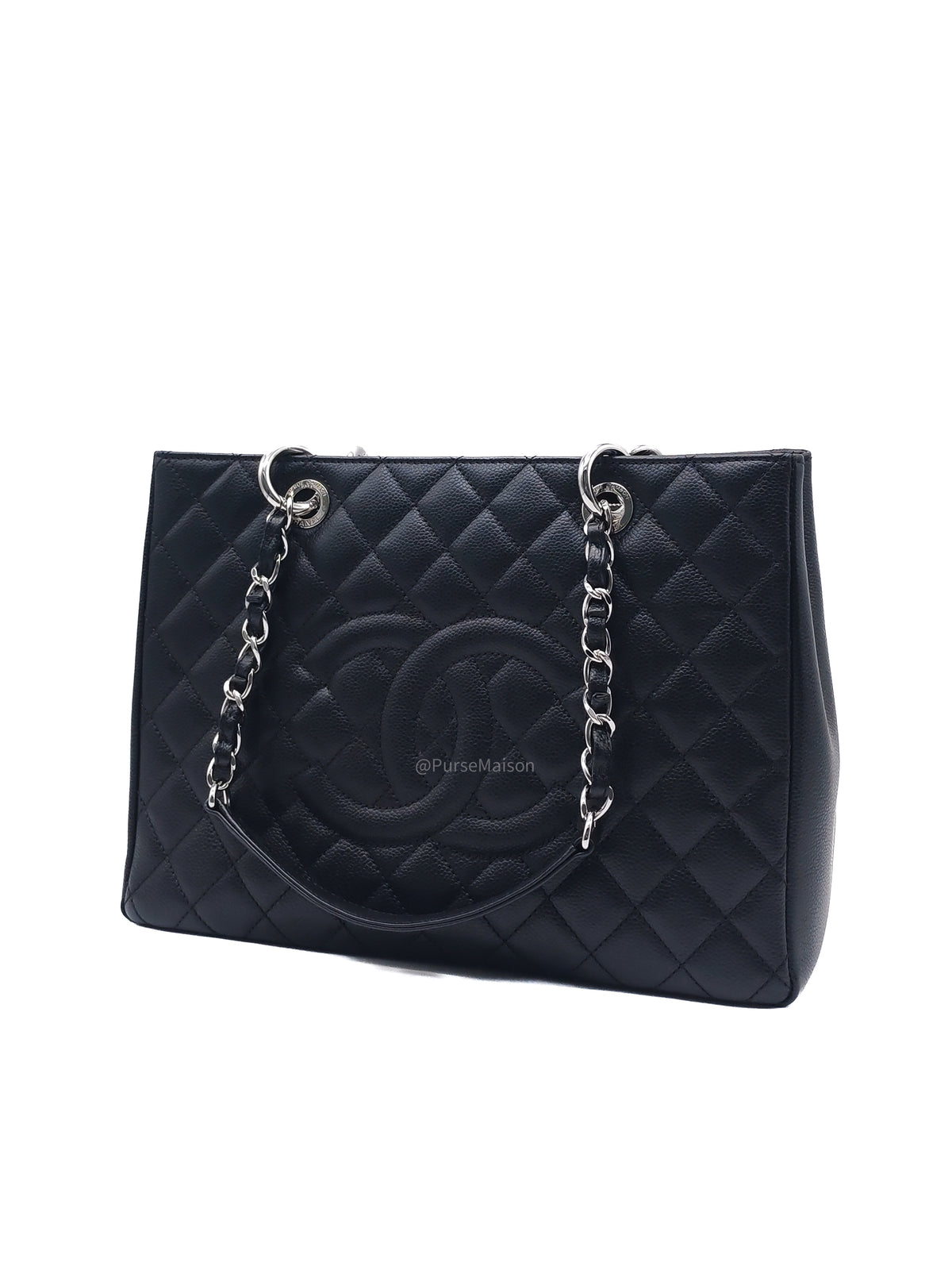 Chanel Grand Shopping Tote (GST) in Black Caviar Leather and Silver Hardware Series 16