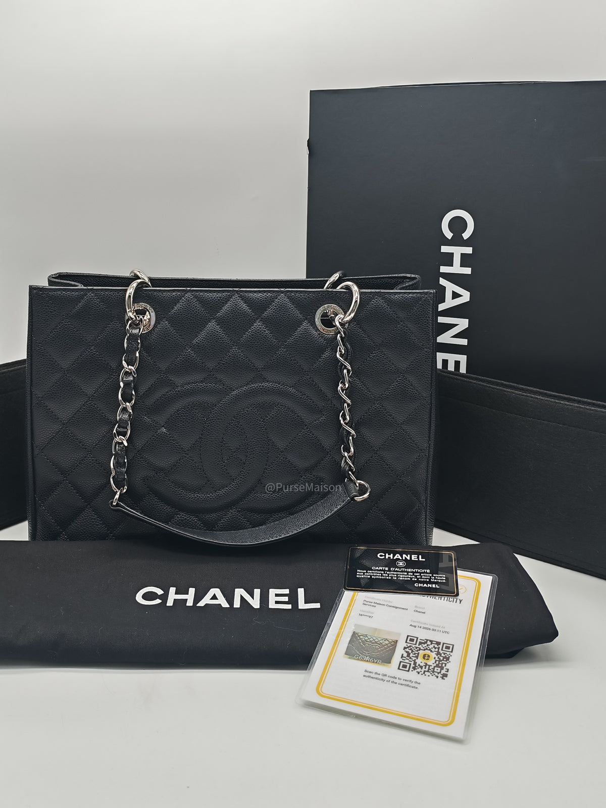 Chanel Grand Shopping Tote (GST) in Black Caviar Leather and Silver Hardware Series 16