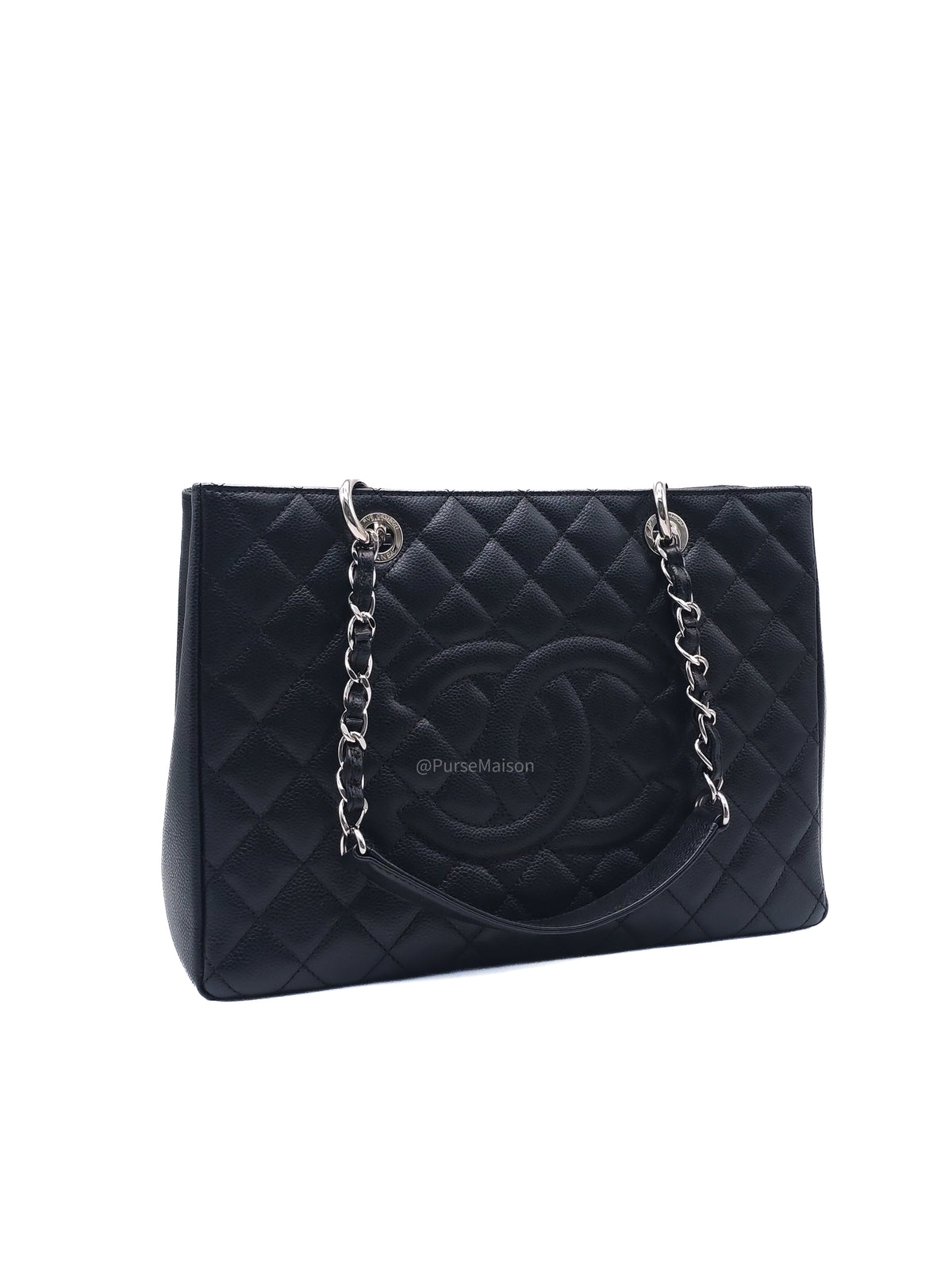 Chanel Grand Shopping Tote (GST) in Black Caviar Leather and Silver Hardware Series 16