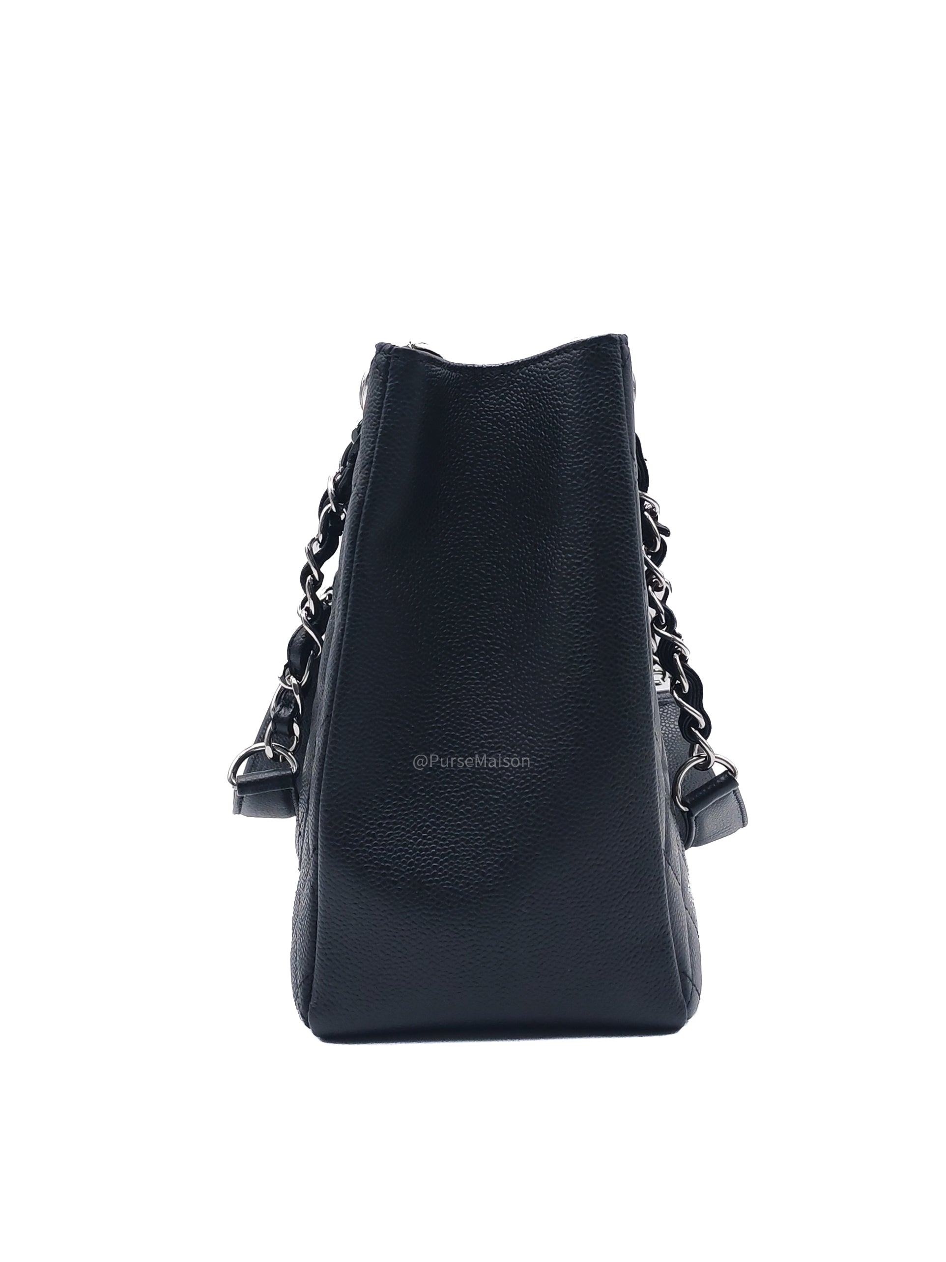 Chanel Grand Shopping Tote (GST) in Black Caviar Leather and Silver Hardware Series 16