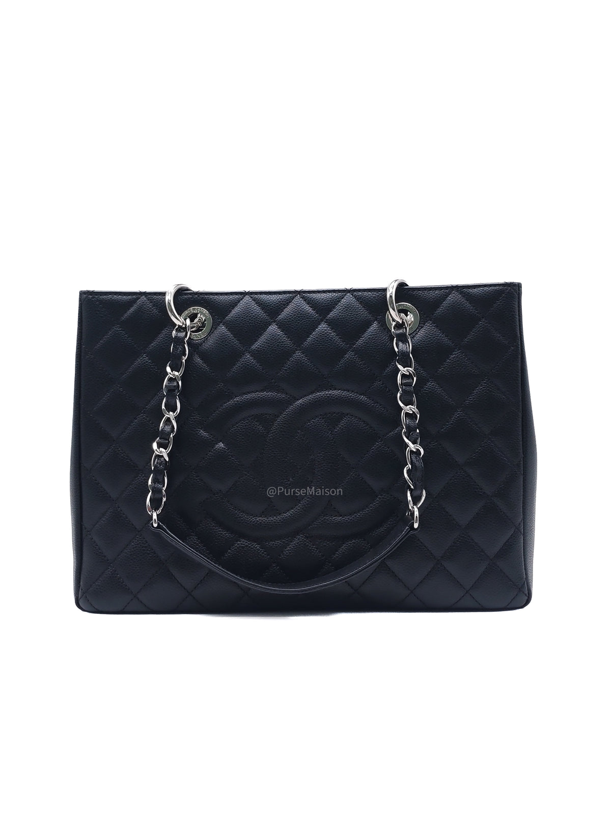 Chanel Grand Shopping Tote (GST) in Black Caviar Leather and Silver Hardware Series 16