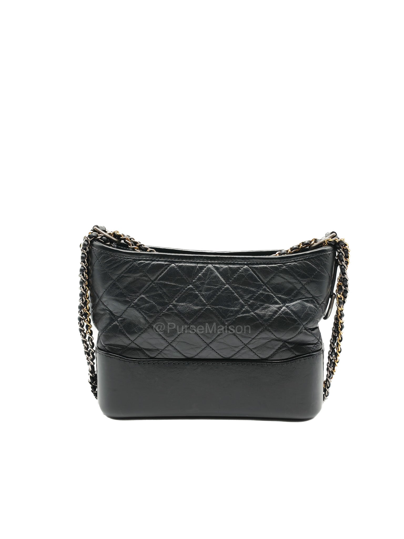 Chanel Gabrielle Medium in Black Quilted Lambskin Leather Hobo Bag in Black Mix Hardware Series 30