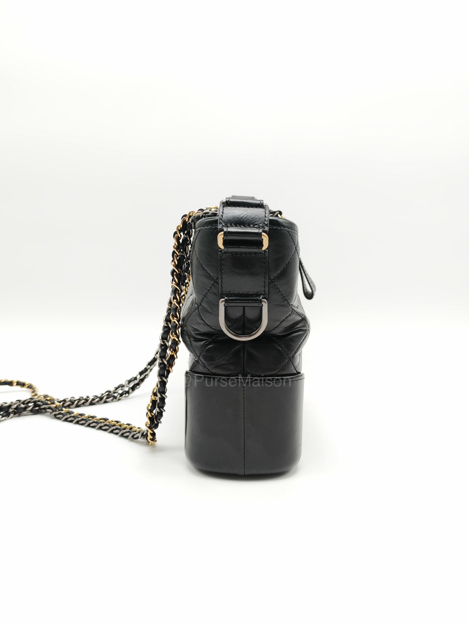 Chanel Gabrielle Medium in Black Quilted Lambskin Leather Hobo Bag in Black Mix Hardware Series 30