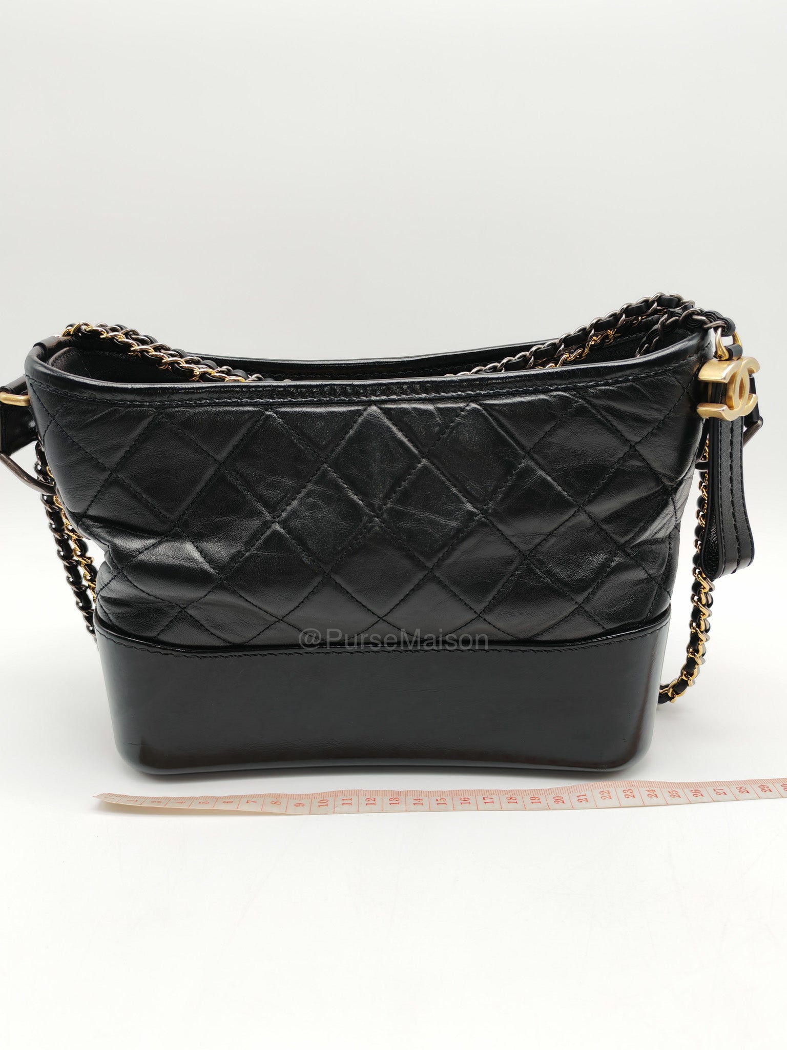 Chanel Gabrielle Medium in Black Quilted Lambskin Leather Hobo Bag in Black Mix Hardware Series 30