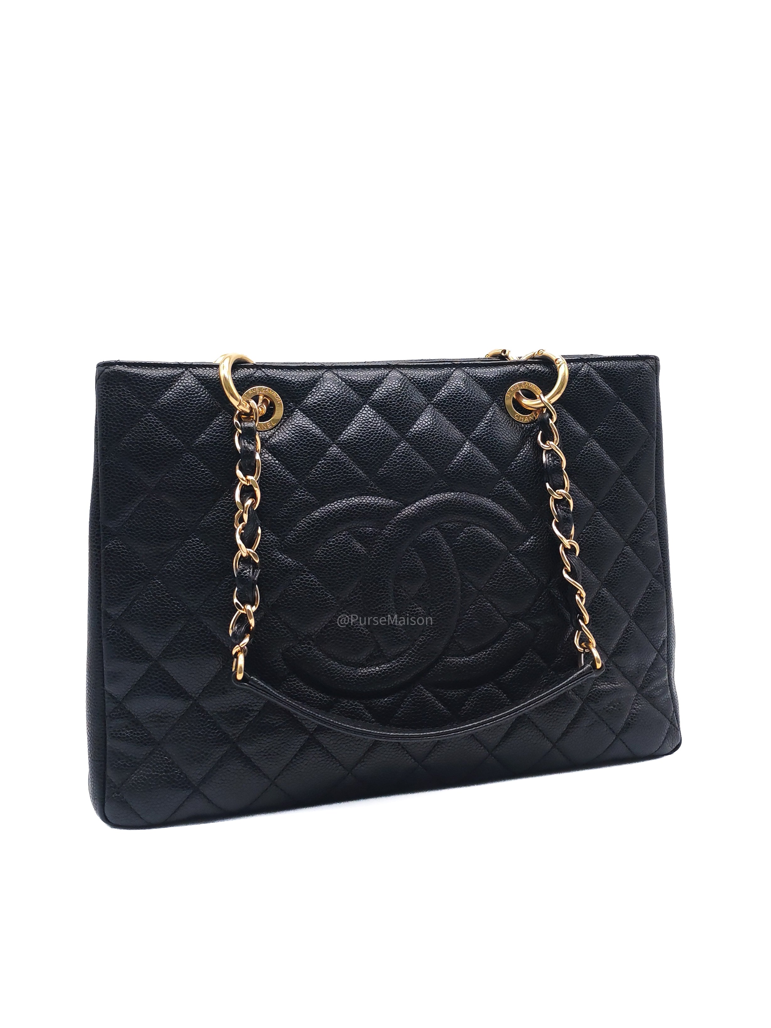 Chanel Grand Shopping Tote Bag (GST) in Black Quilted Caviar Leather Gold Hardware (Series 15***52)