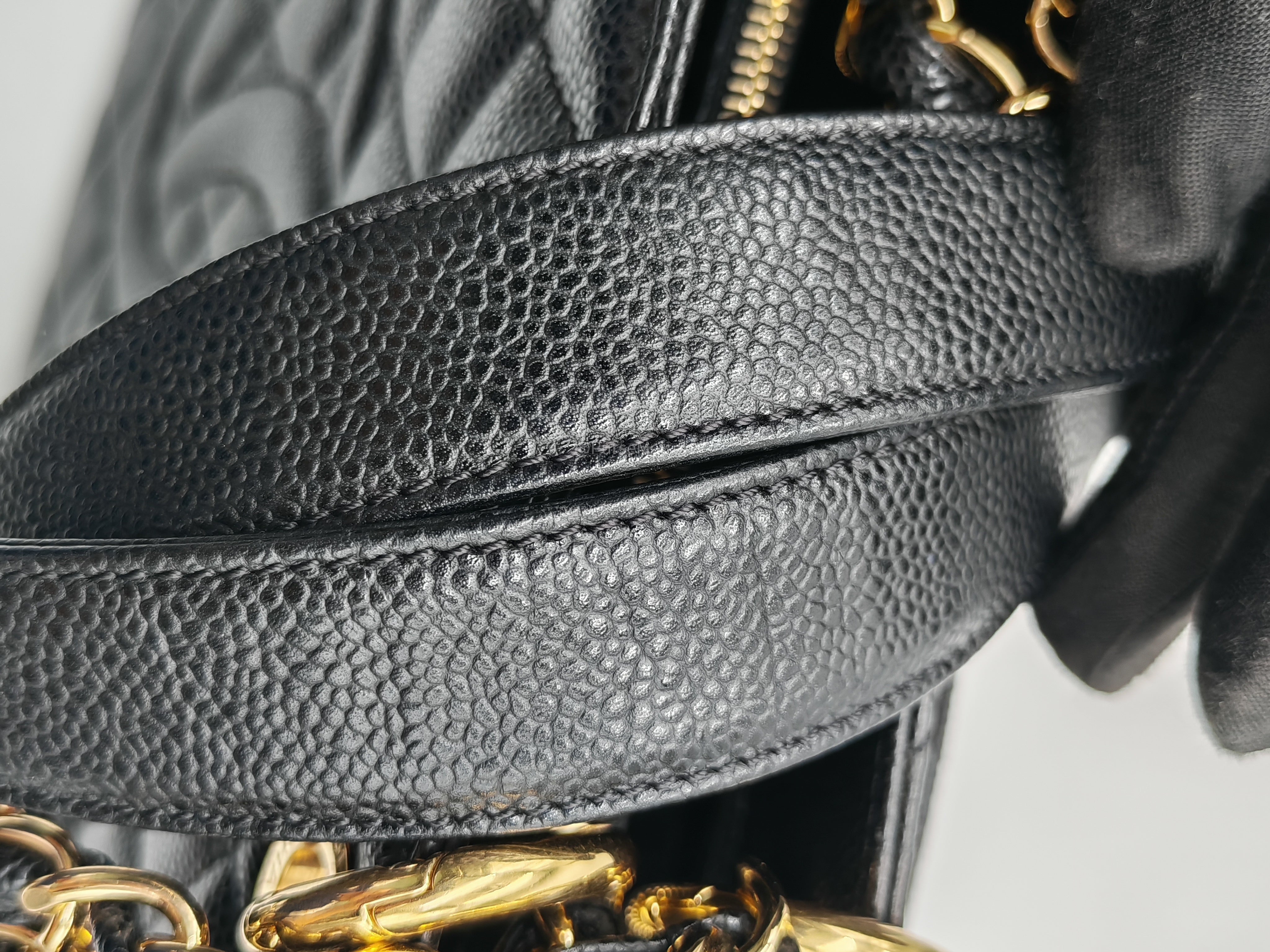 Chanel Grand Shopping Tote Bag (GST) in Black Quilted Caviar Leather and Gold Hardware Series 17